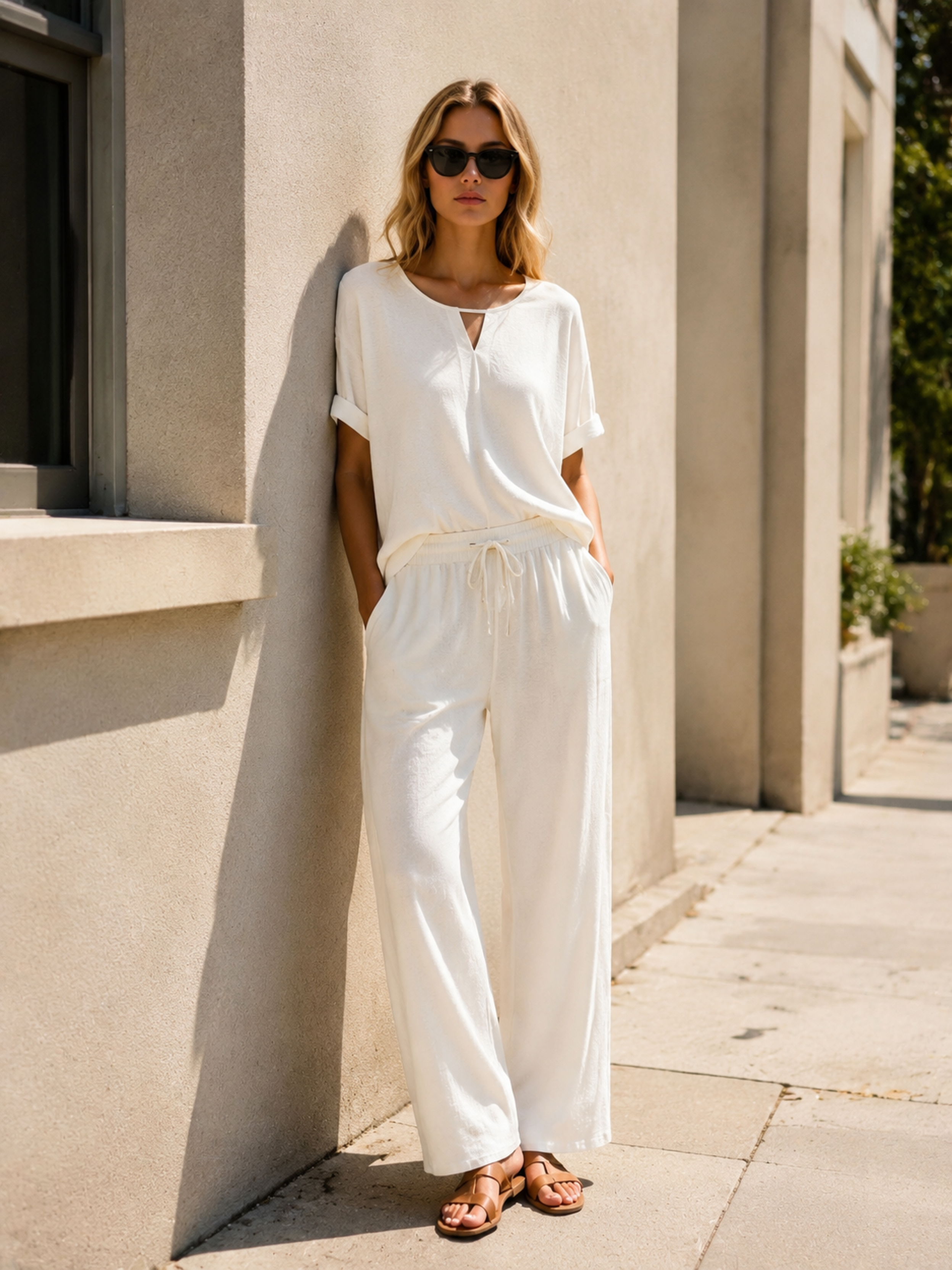Elegant Everyday Loose Short‑Sleeve Top, Women Notch V‑Neck Pleated Front Textured Lightweight Summer Blouse A-42266H