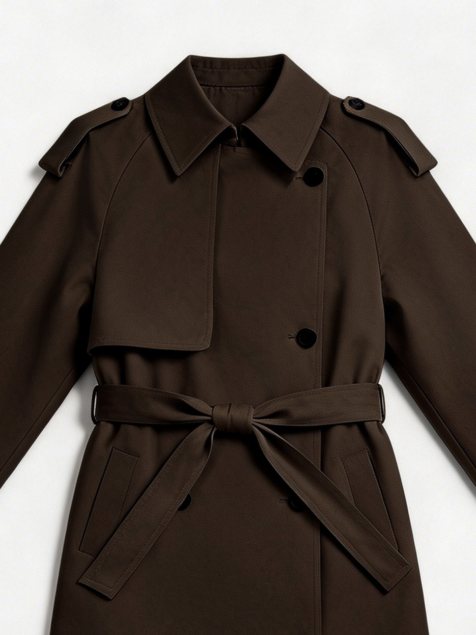 Women's Dark Brown Classic Double Breasted Belted Trench Coat C-42181