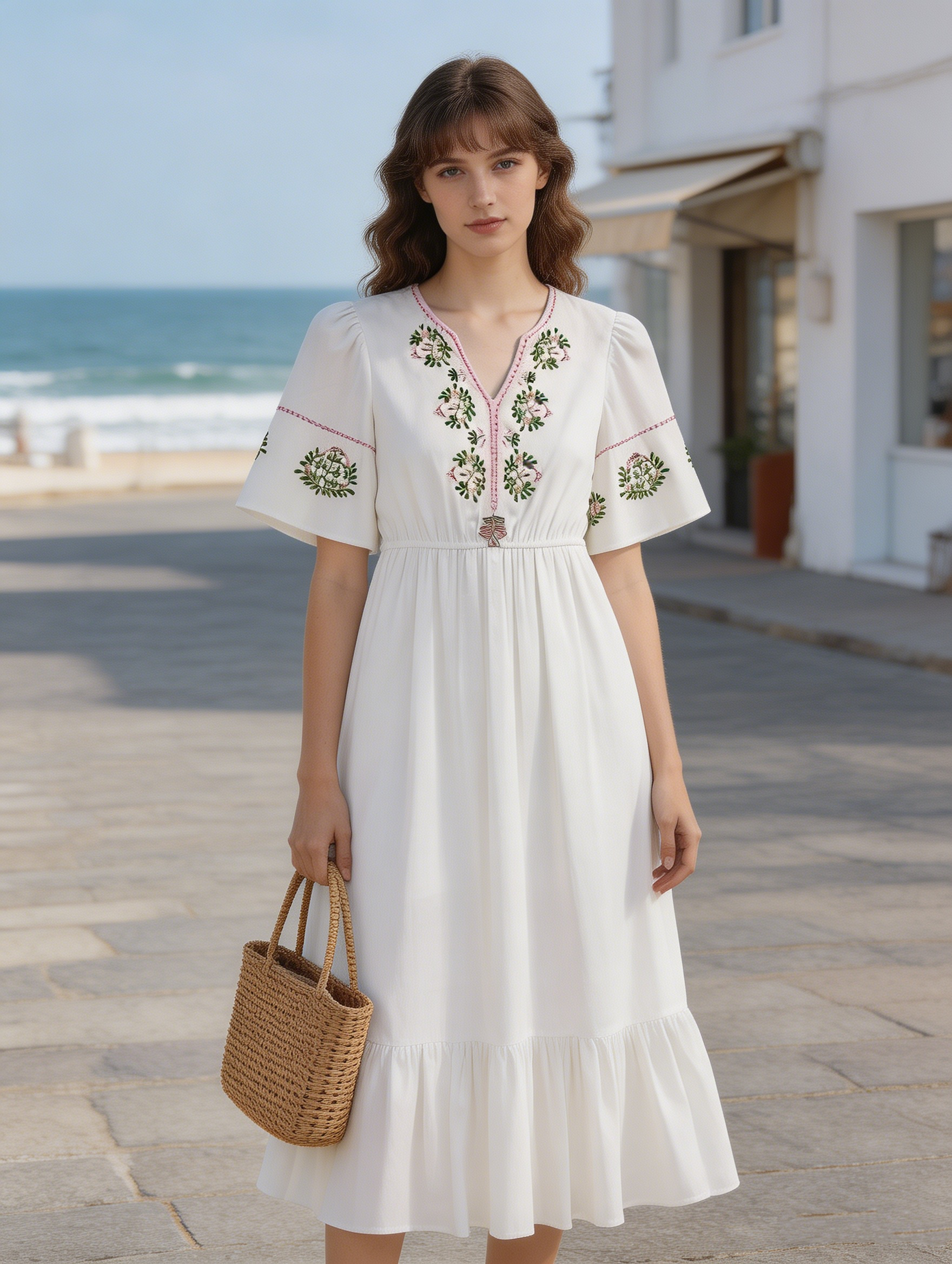 Women Bohemian Embroidered Flutter Sleeve Maxi Dress C-40270