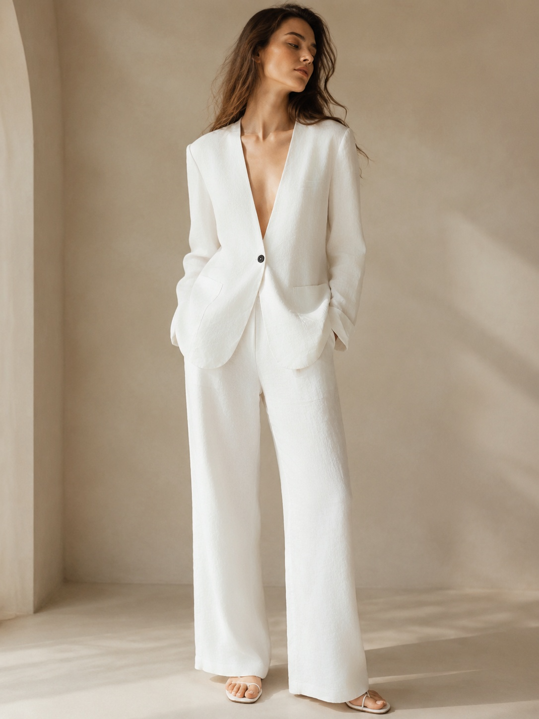 Women’s Quiet Luxury Linen-Blend Blazer Pants Set XW-42357+XW-42329