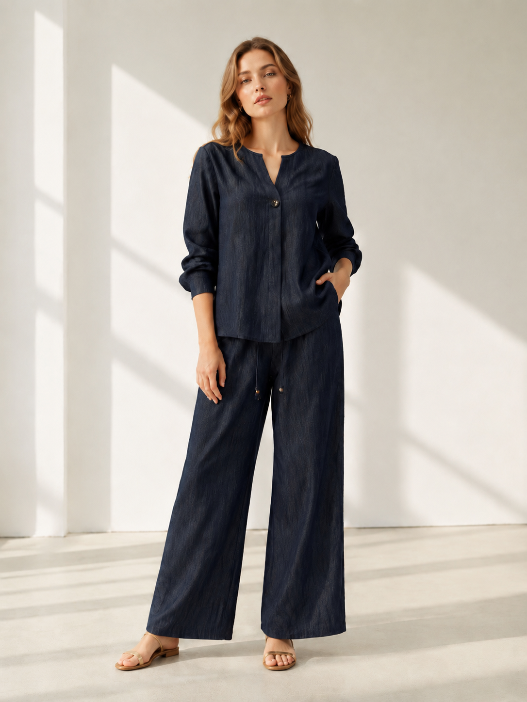 Women’s Denim Look Wide Leg Co-ord Set A-43238+A-43231