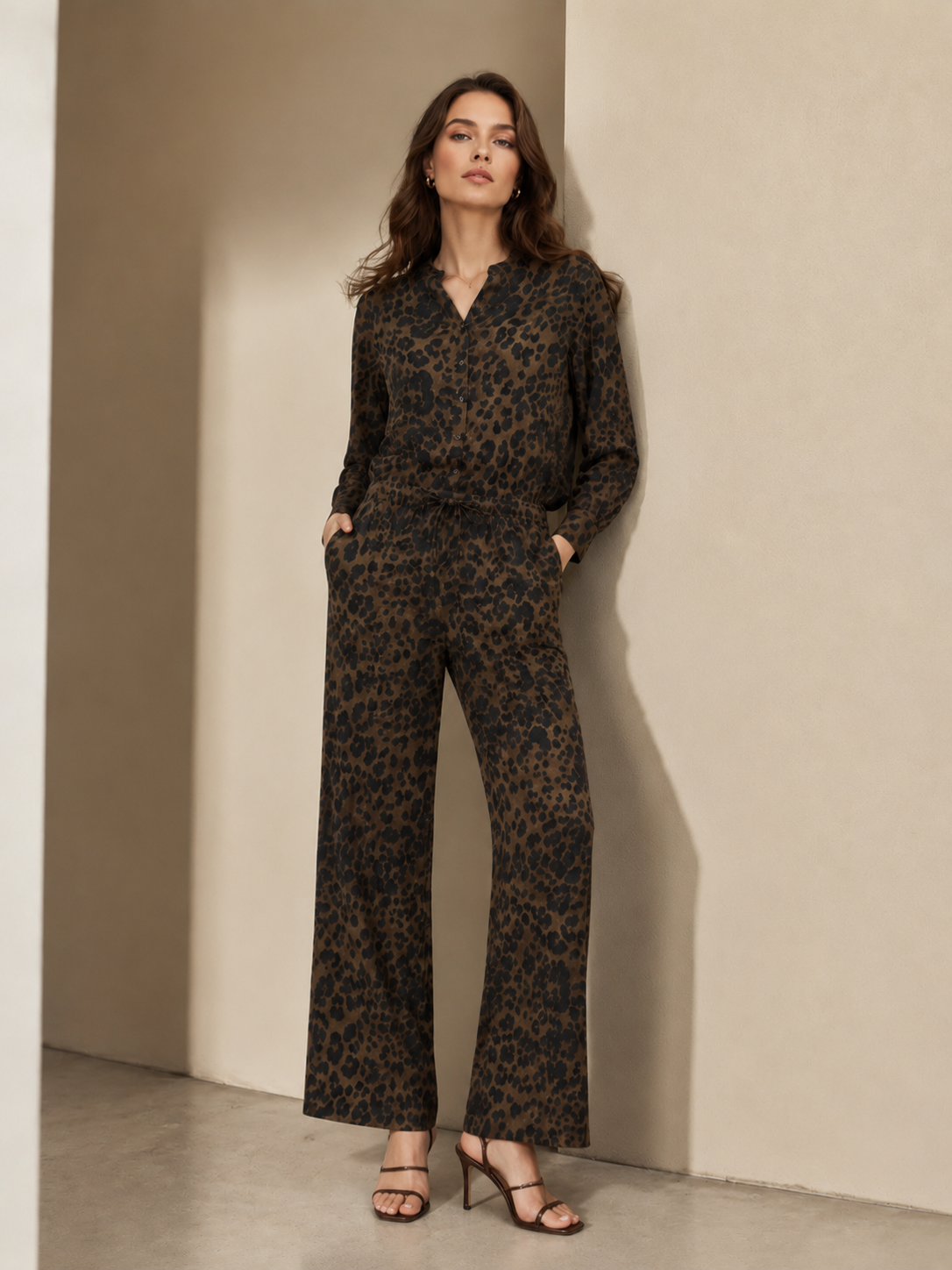 Women’s Leopard Print Wide-Leg Co-ord Set W-43066+W-43064