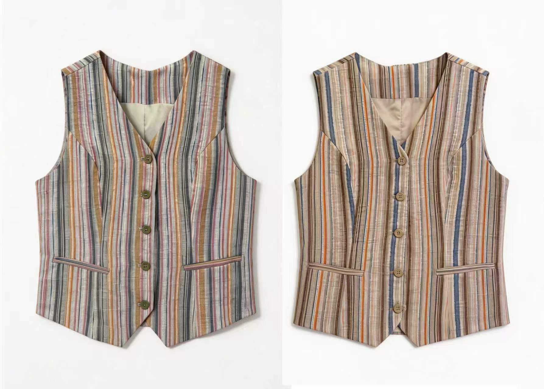 Minimalist Linen Striped V-Neck Layering Vest AN-710023