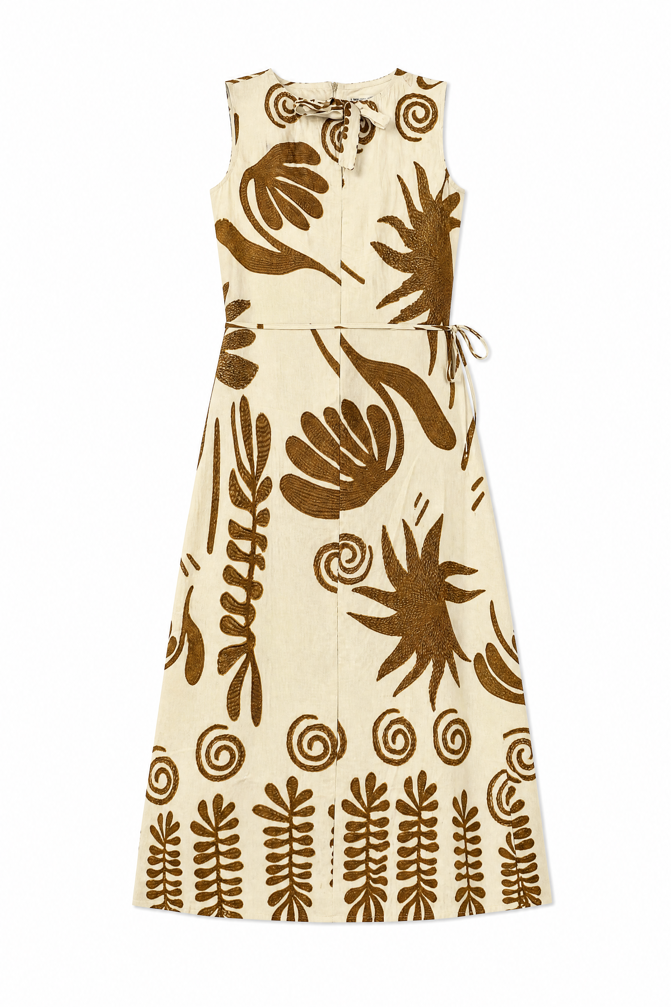 Women’s Boho Tropical Leaf Print Sleeveless Maxi Dress with Pom Pom Trim 2550