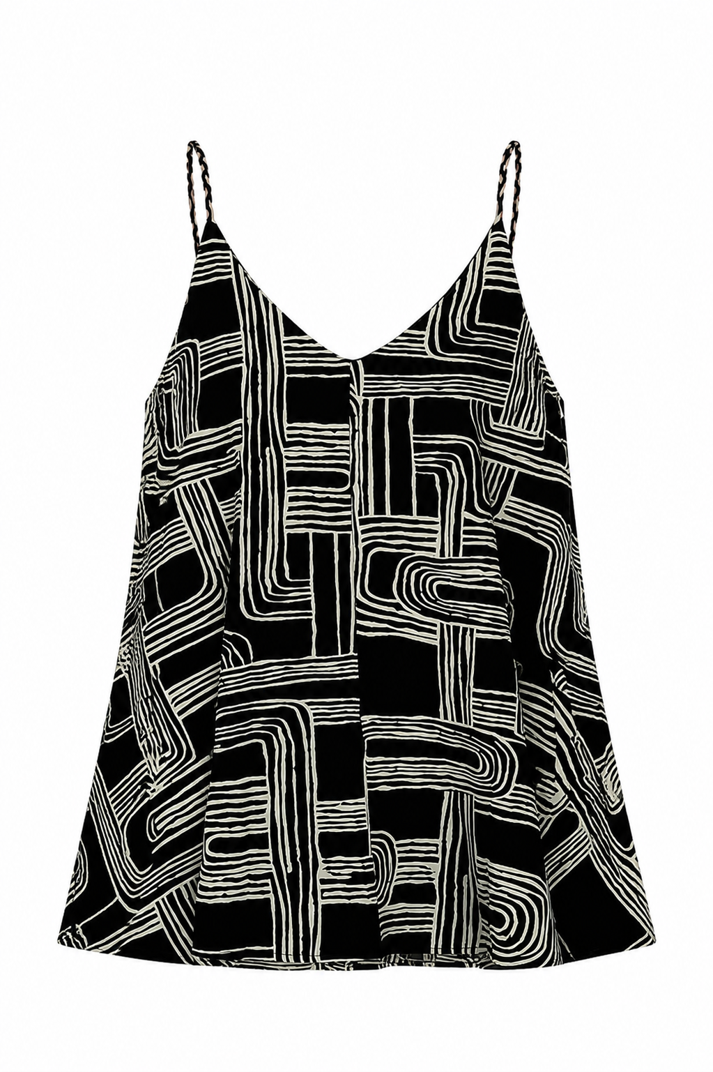 Women’s Geometric Print Spaghetti Strap Cami Top with Ruffle Hem 28011