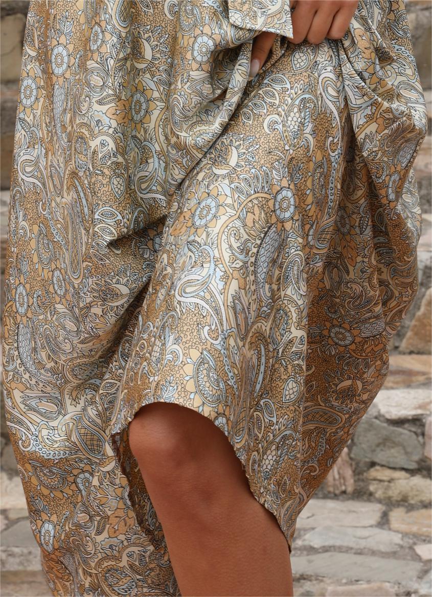 Women’s Paisley Print Belted Boho Maxi Dress M-34144