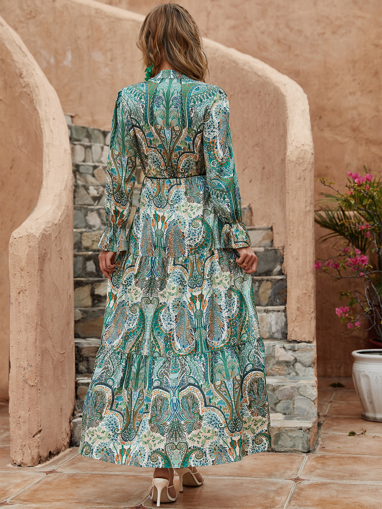 Women’s Vintage Ethnic Boho Midi Dress W-31406