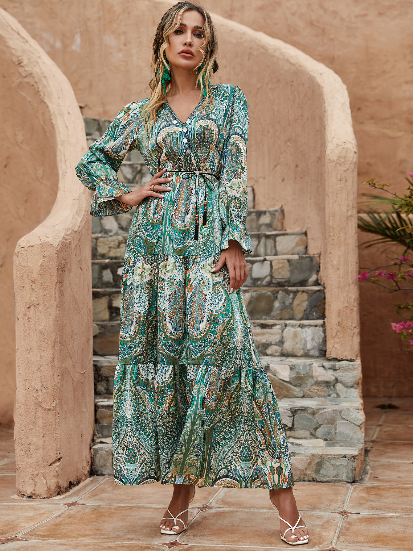 Women’s Vintage Ethnic Boho Midi Dress W-31406