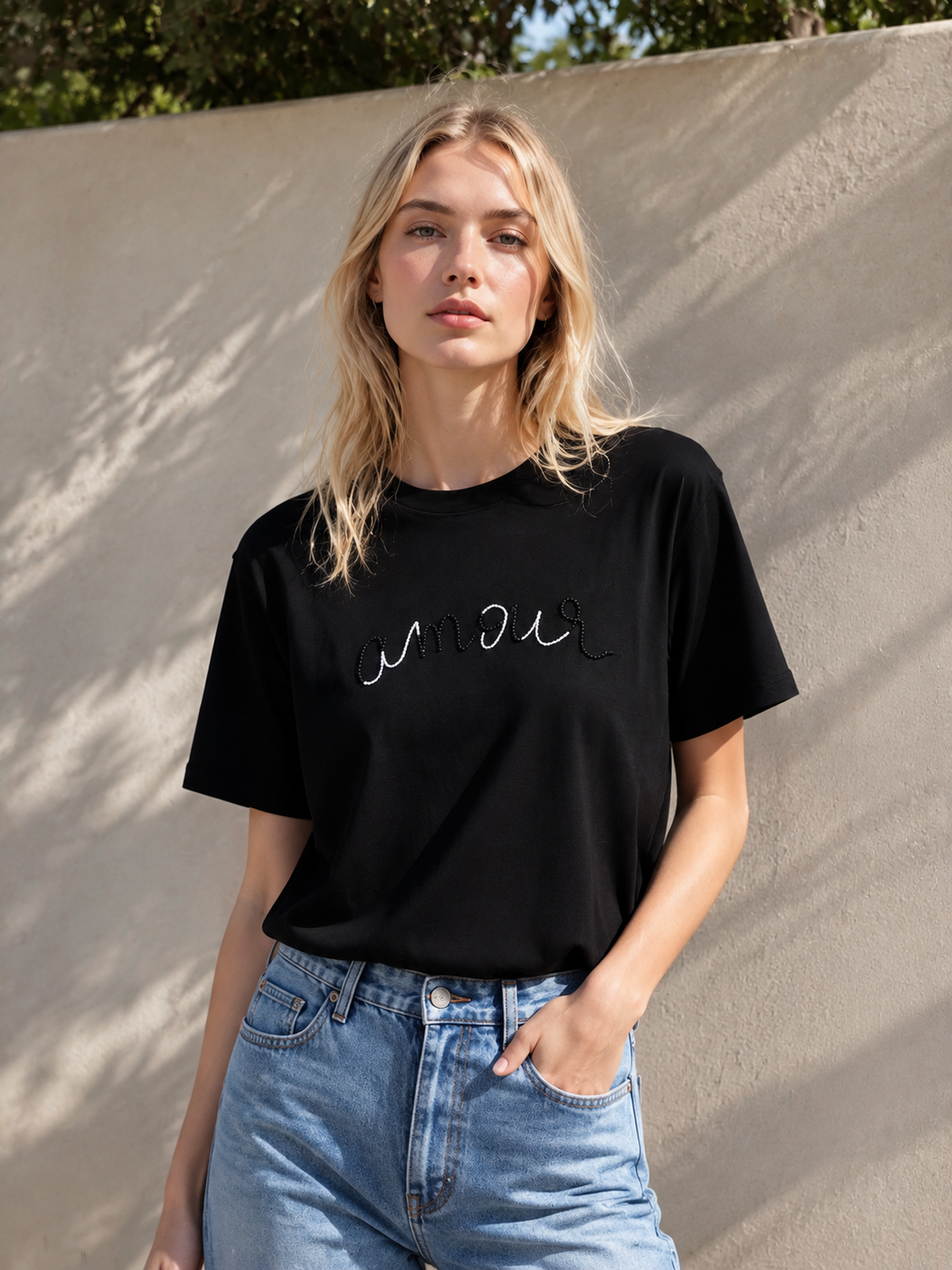 Women's Black Minimal Script Graphic T-Shirt 1297