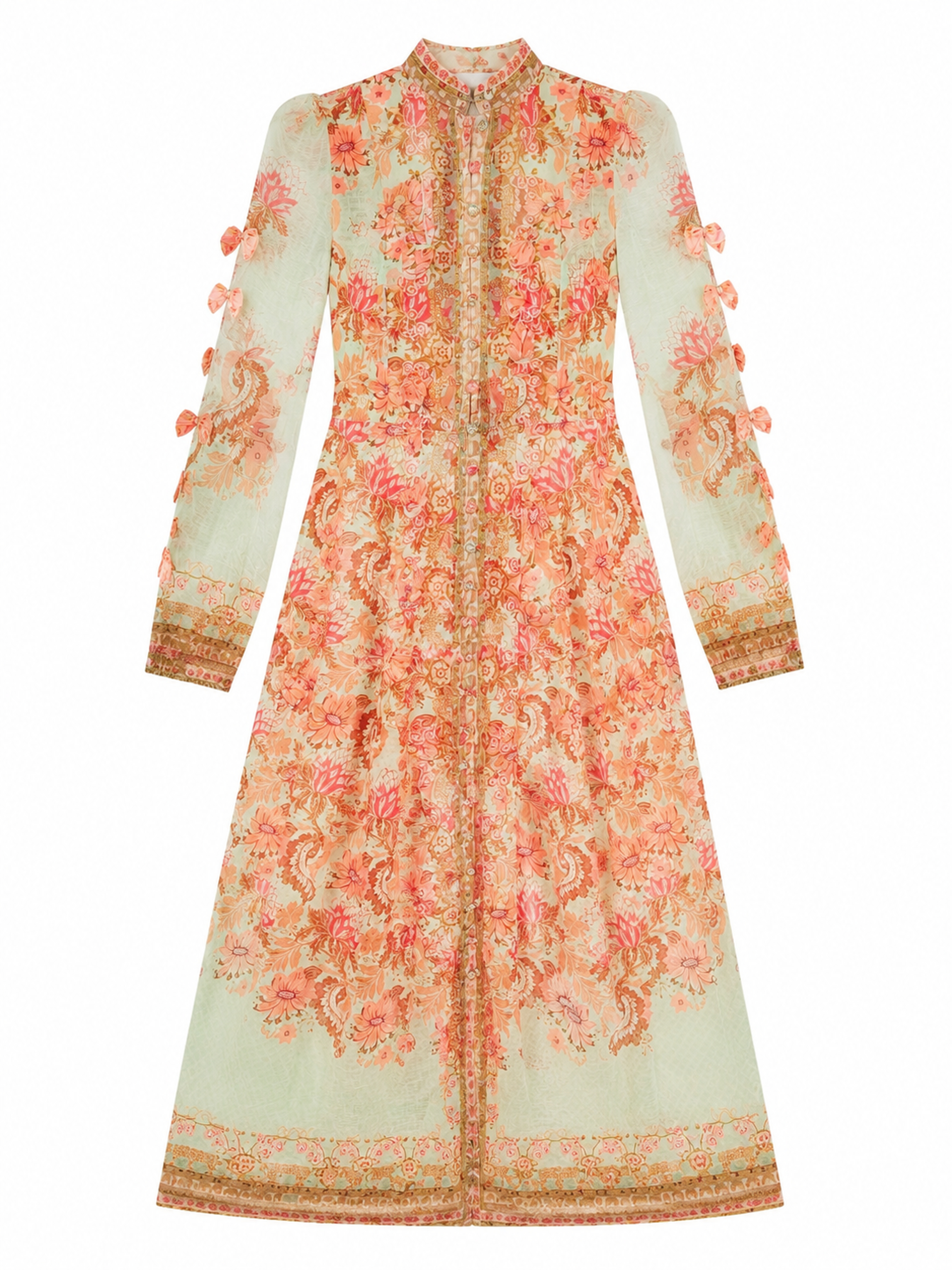 Women's Boho Floral Print Maxi Dress, High‑Neck Button‑Front Puff Long‑Sleeve Flowy Vintage Long Gown LA-030417