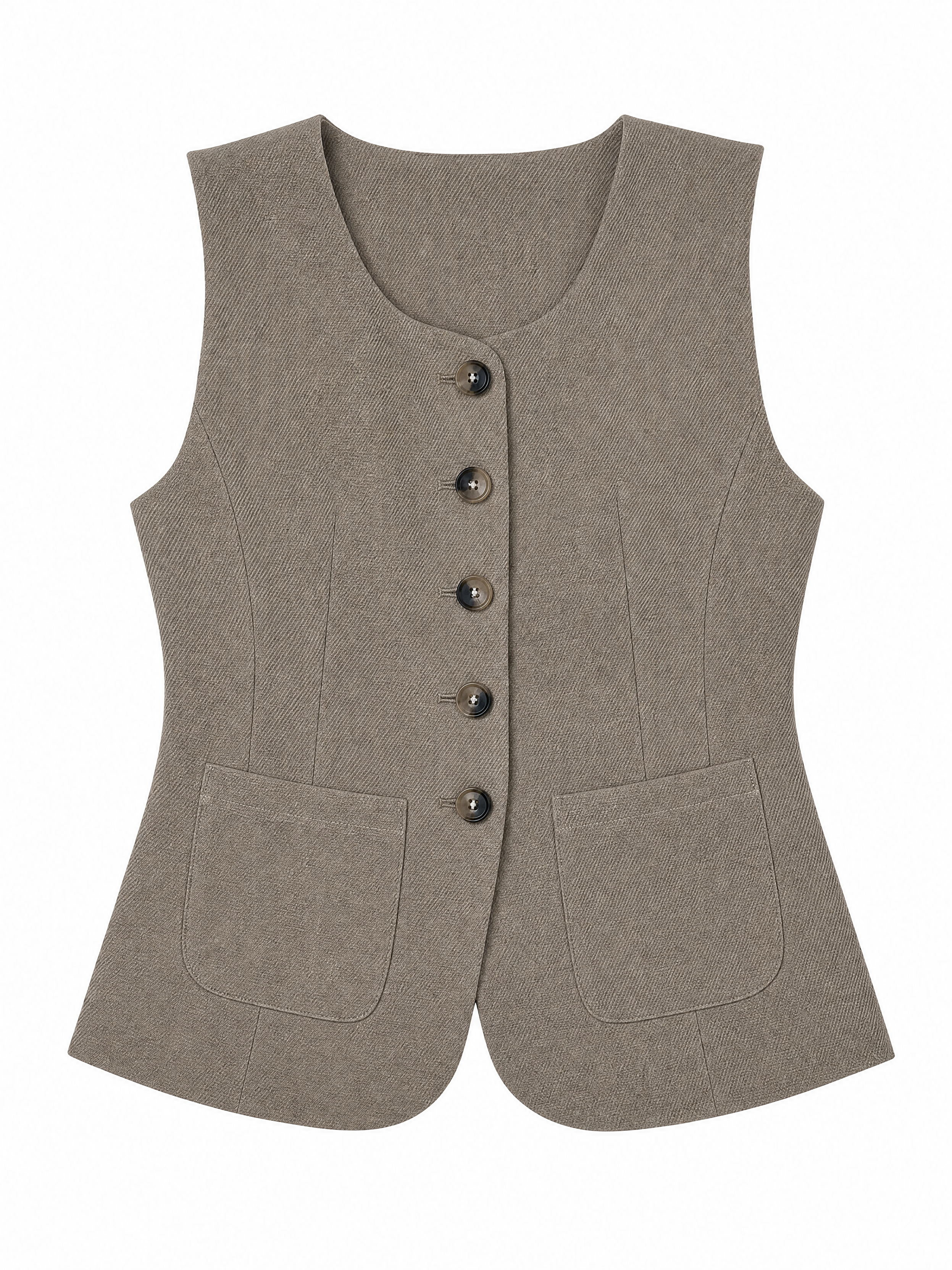 Elegant Khaki Fitted Sleeveless Blazer Vest W-42976