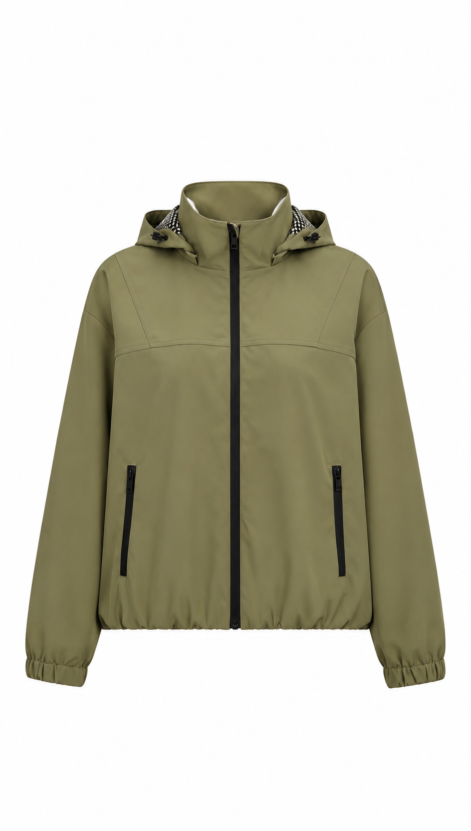 Army Green Hooded Windbreaker Jacket with Black Zippers WC-010