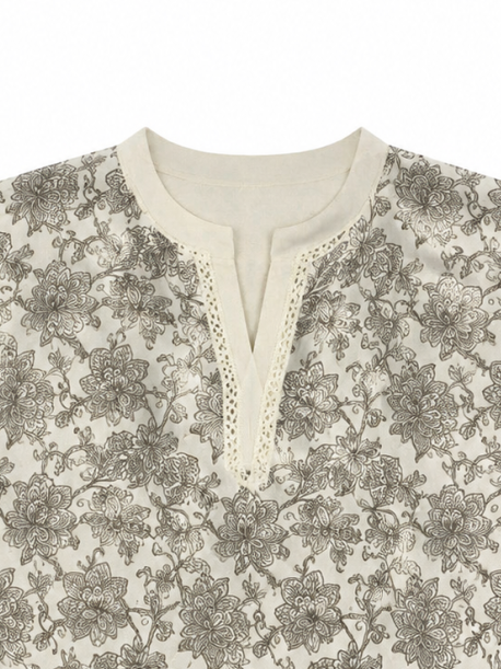 Boho‑Style Floral‑Print Cap‑Sleeve Top M-42459