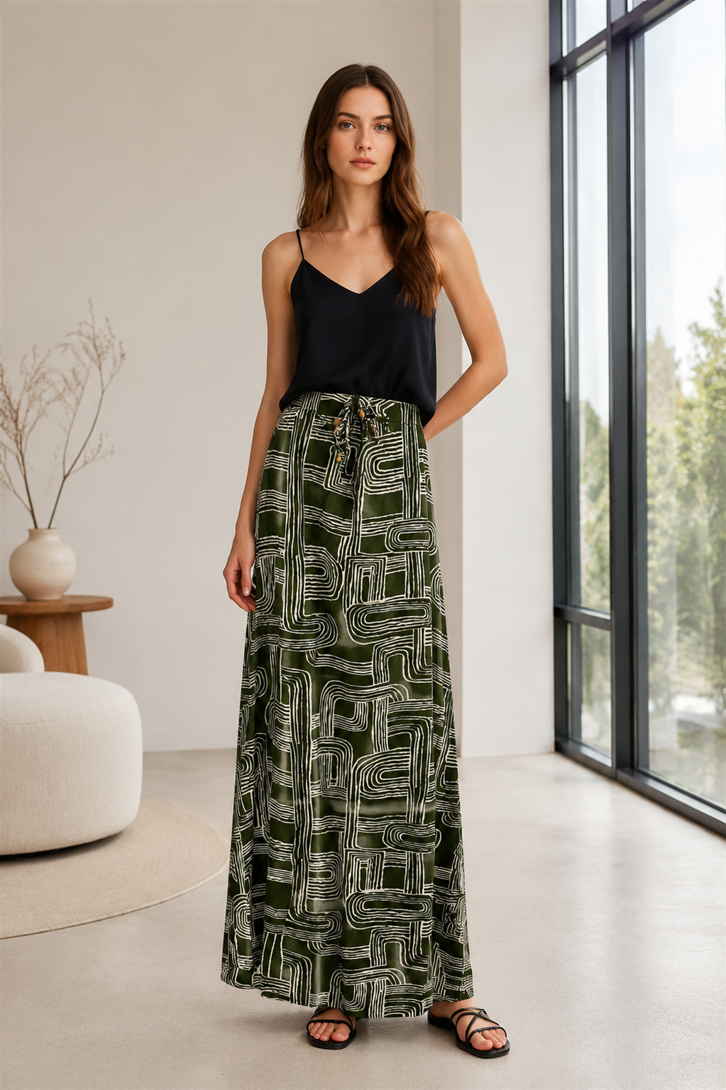 Women’s Geometric Print High Waist A-Line Midi Skirt 28025