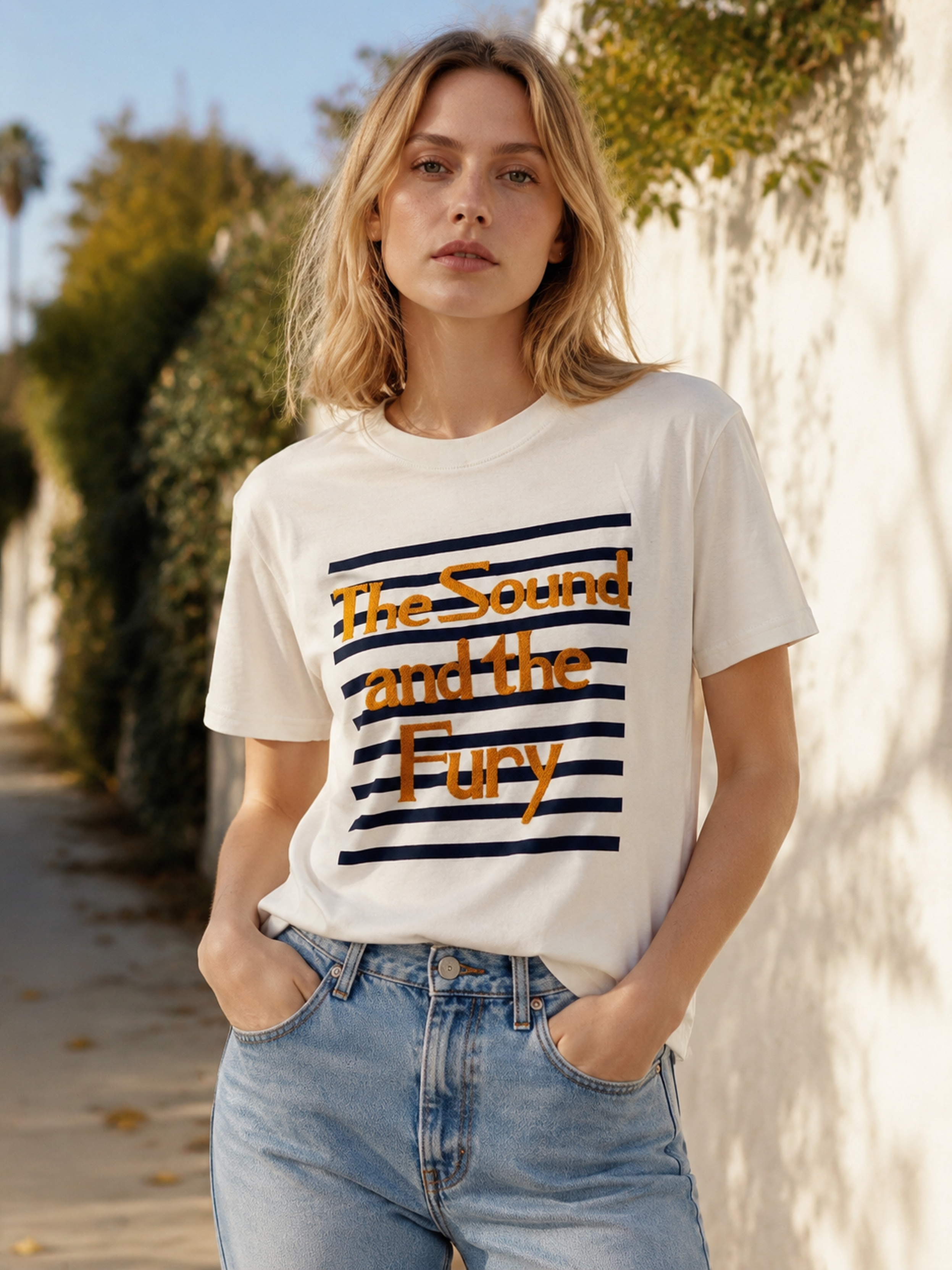 Women's Striped Slogan Graphic T-Shirt 1535