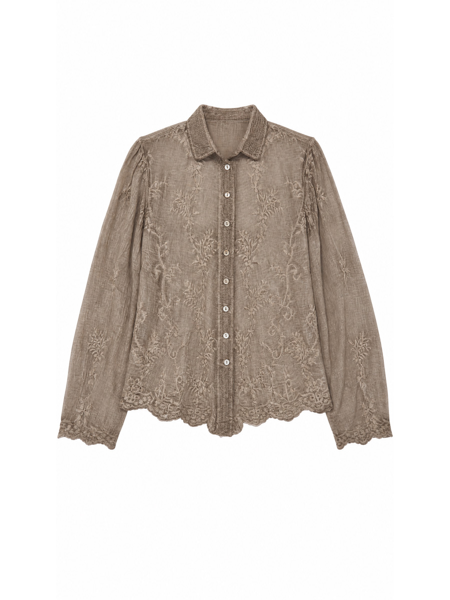 Women's Floral Lace Button-Up Long-Sleeve Shirt K30