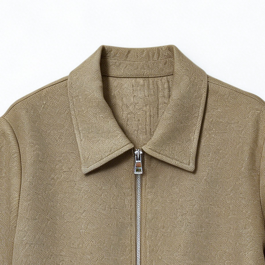 Minimalist Linen Zip Up Cropped Jacket C-41784