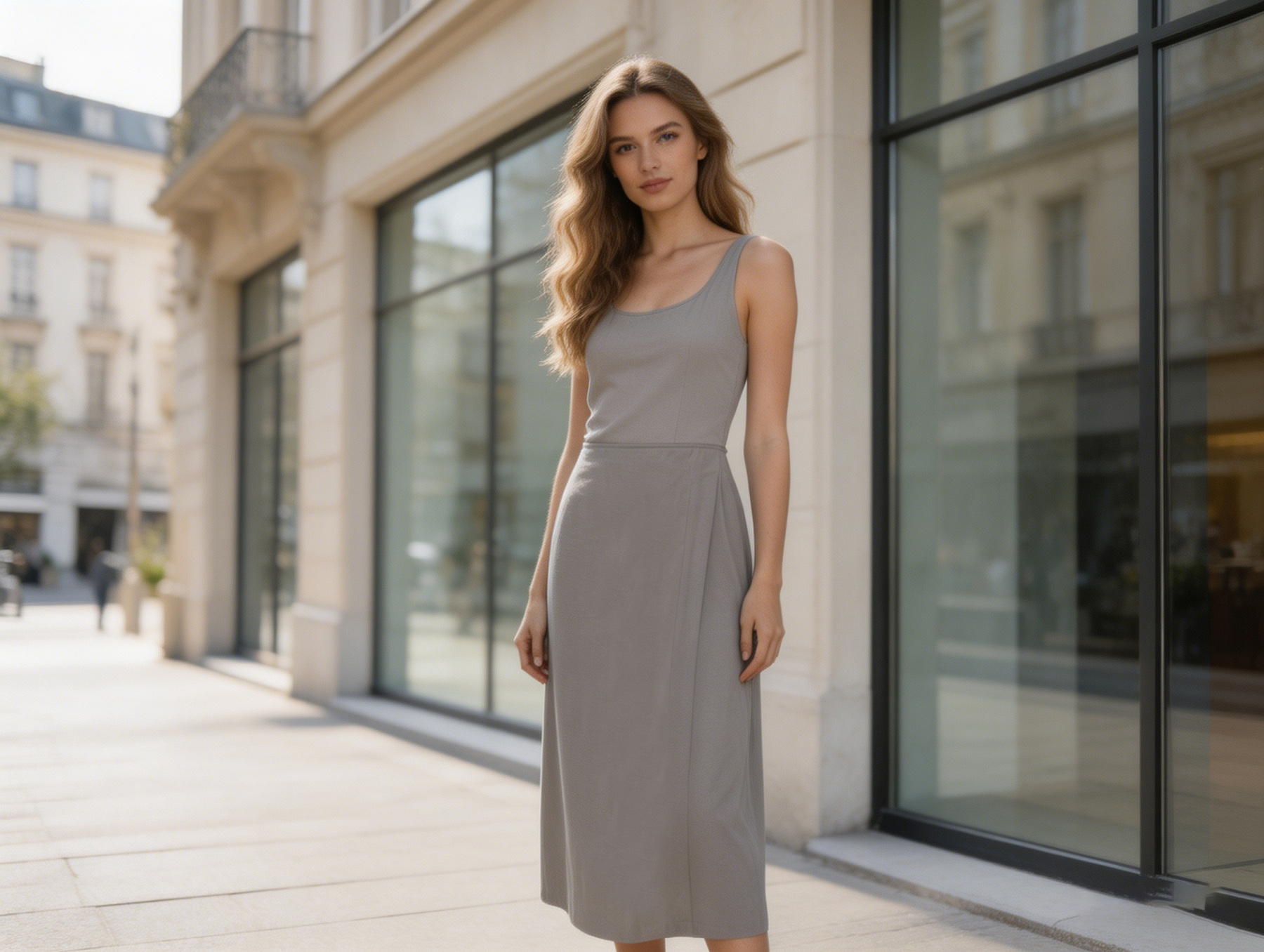 Light Grey High Waist Maxi Pencil Skirt - Office Wear 27565