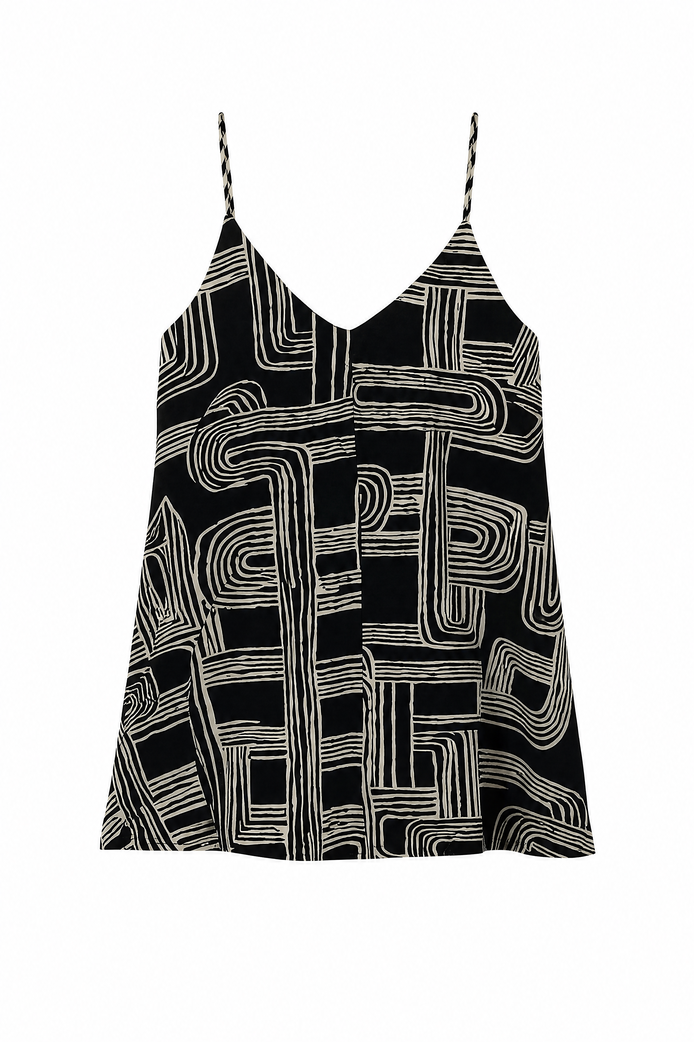 Women’s Geometric Print Spaghetti Strap Cami Top with Ruffle Hem 28011