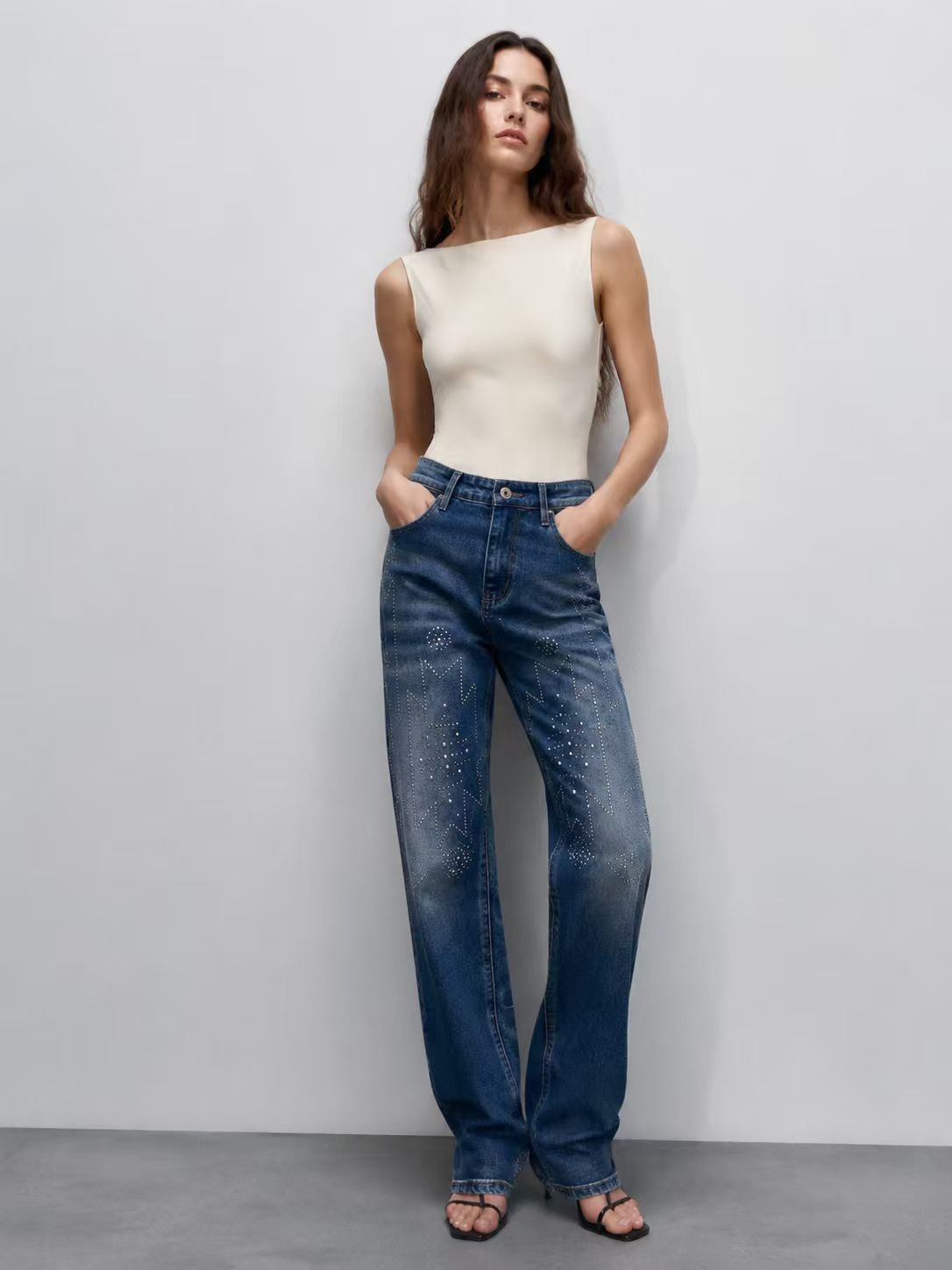 Women’s Streetwear Sparkly Denim Pants ZY6066