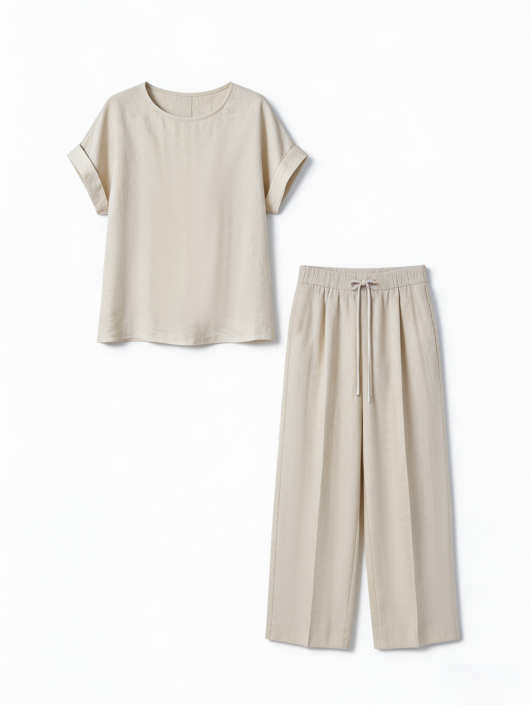 Women’s Linen Lounge Set – Relaxed Fit Top & Drawstring Pants Co-ord C-42767+C-42752