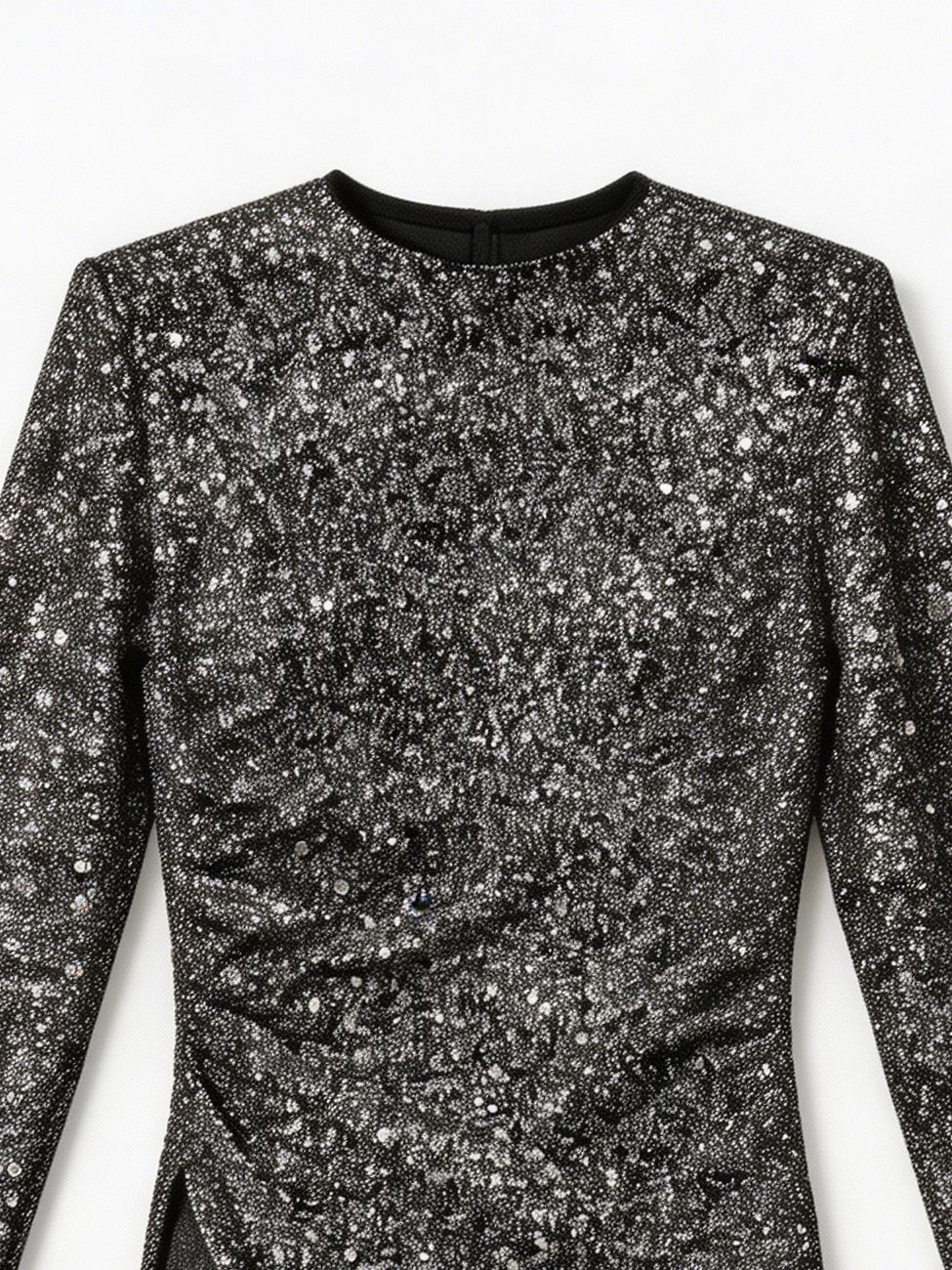 Black Sequin Asymmetrical Padded Shoulder Top W-37480