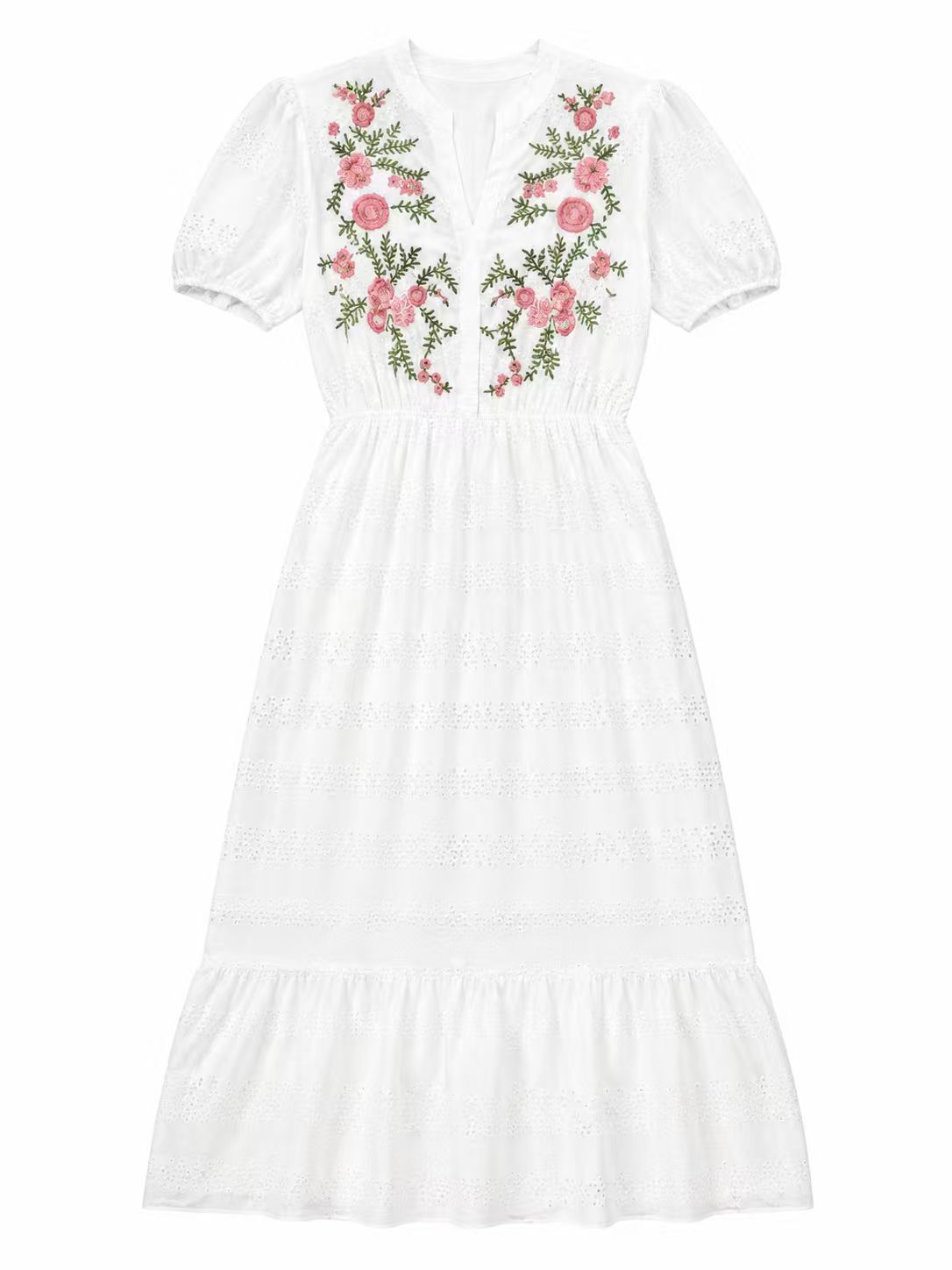 Women’s Boho Embroidered Flutter Sleeve Tiered Midi Dress D-34763