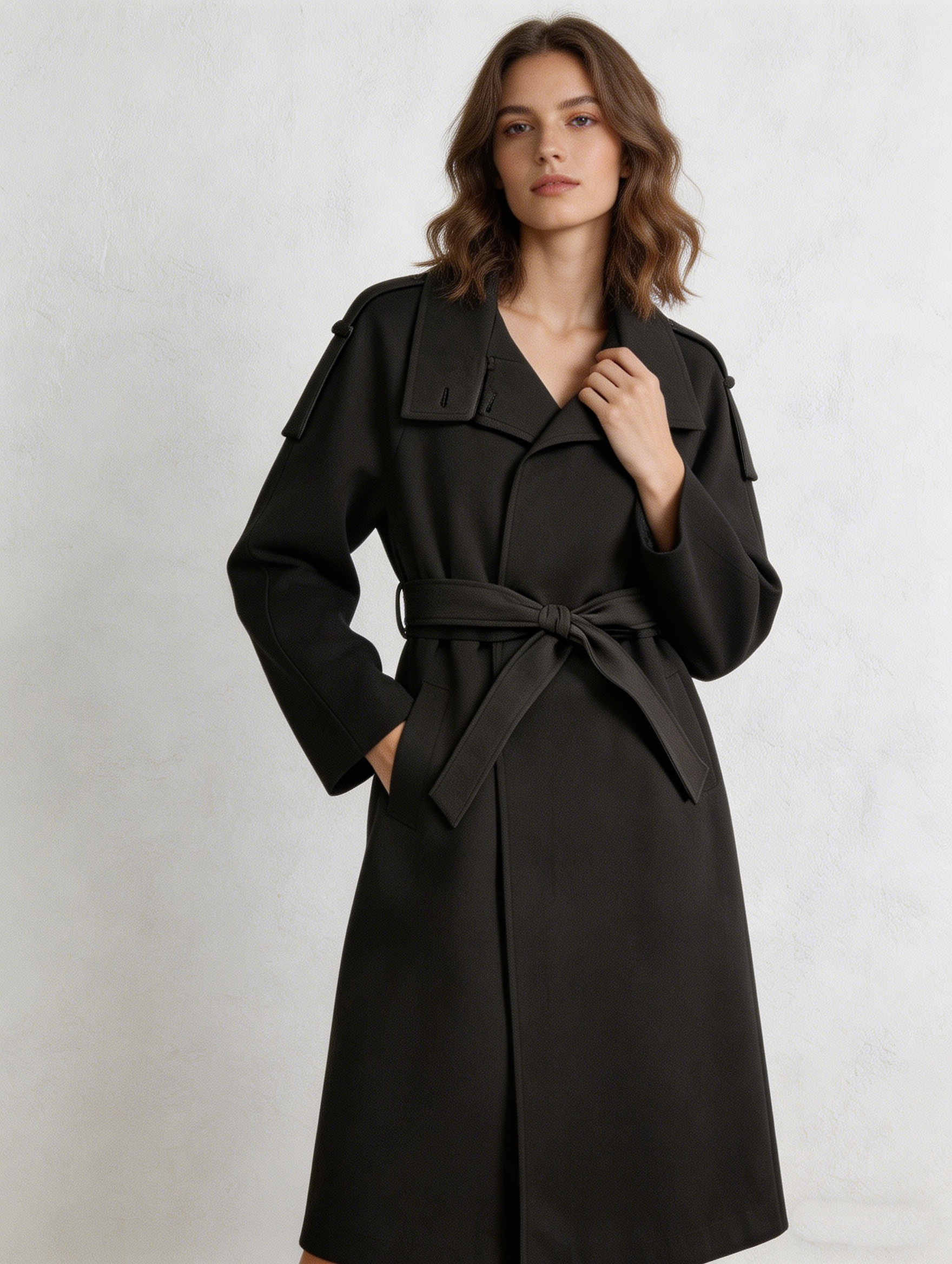 Elegant Black Relaxed Fit Trench Coat - Casual Luxury Outerwear  57732