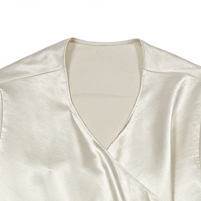 Asymmetric Satin Wrap Dress – Minimalist V-Neck Draped Loose Fit Elegant Designer Dress AN-121006