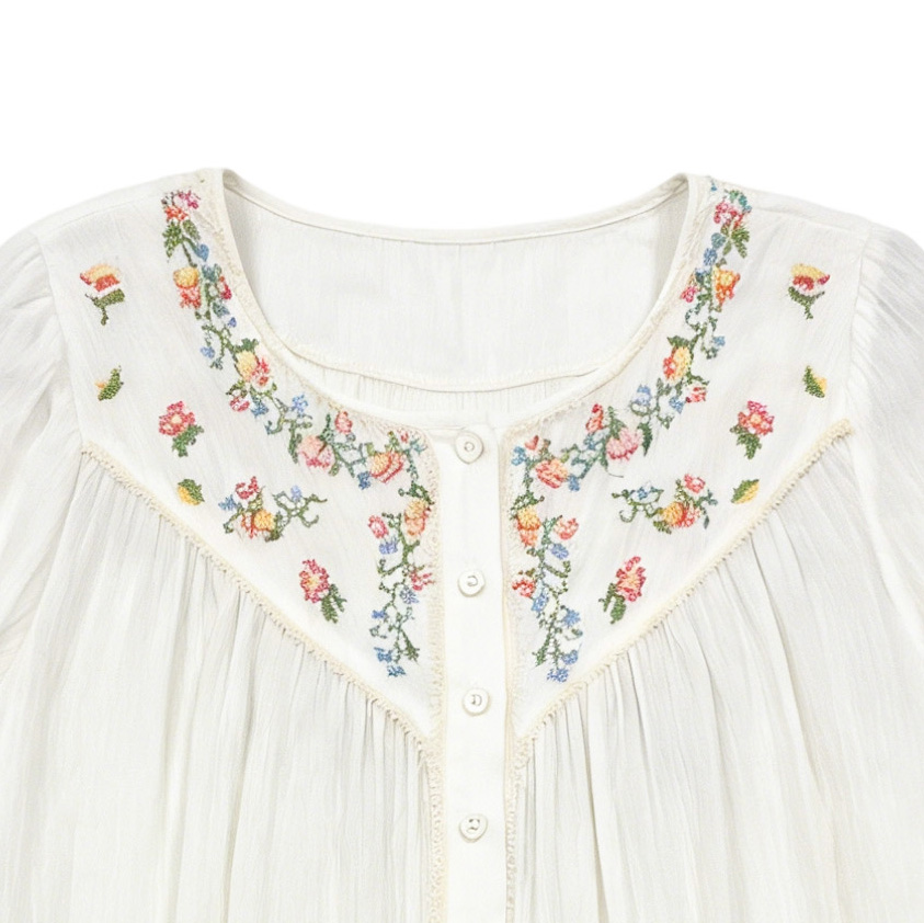 Women’s Boho Floral Embroidered Vintage Peasant Blouse M-38983
