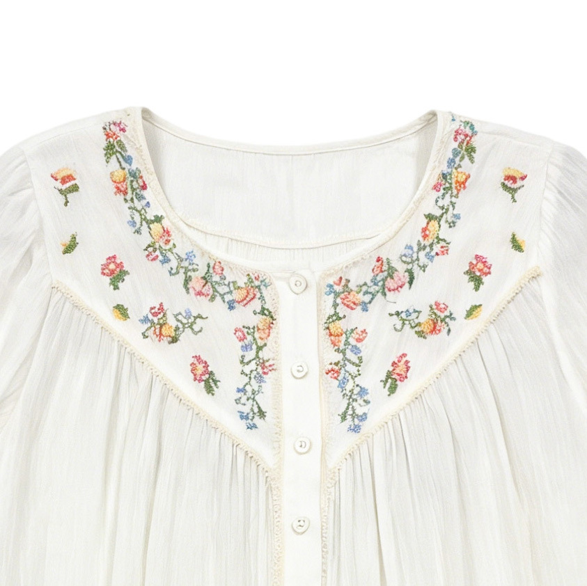 Women’s Boho Floral Embroidered Vintage Peasant Blouse M-38983