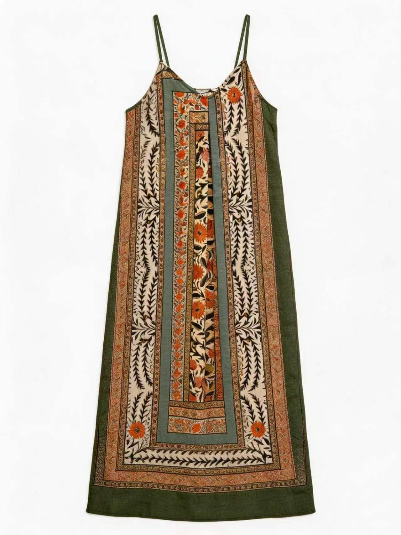  Boho Chic Placement Floral Print Slip Maxi Dress AN-620048