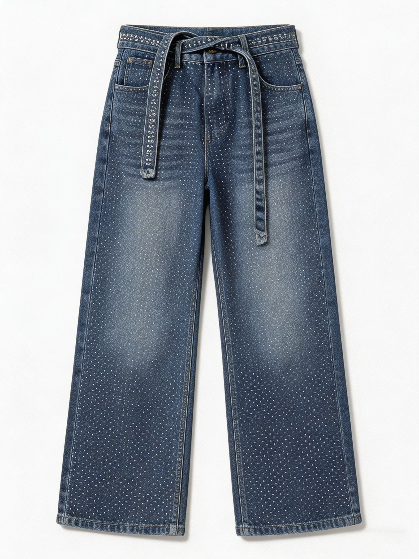 Women's Glam Rhinestone Baggy Wide Leg Denim Pants ZY6061