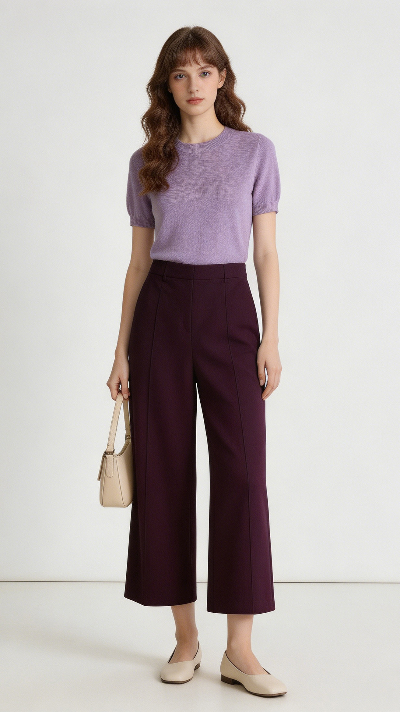 Elegant Wine Red Tailored Wide Leg Trousers C-42183