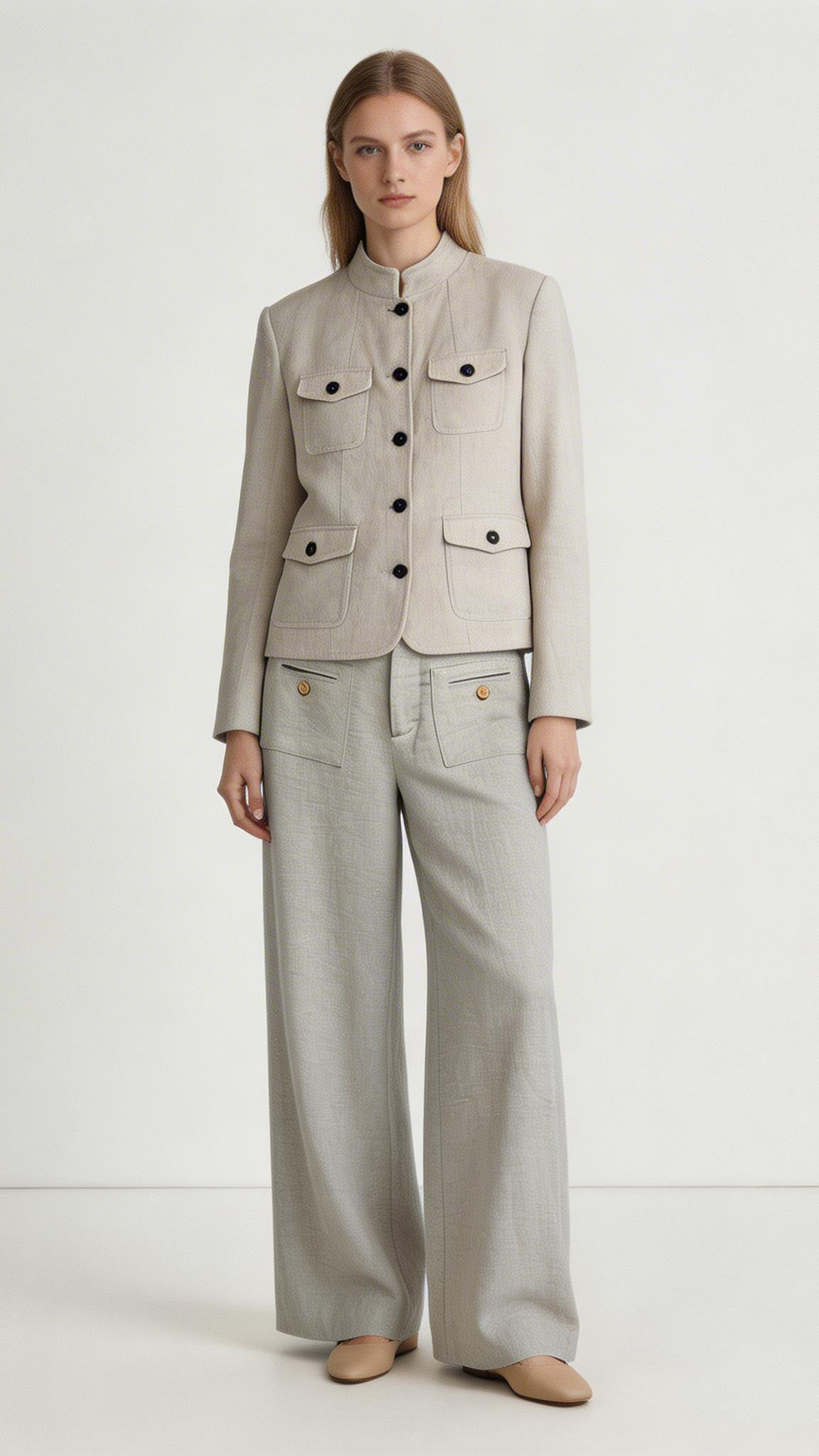 Premium Linen Mandarin Collar Co-ord Set W-41368+W-41367