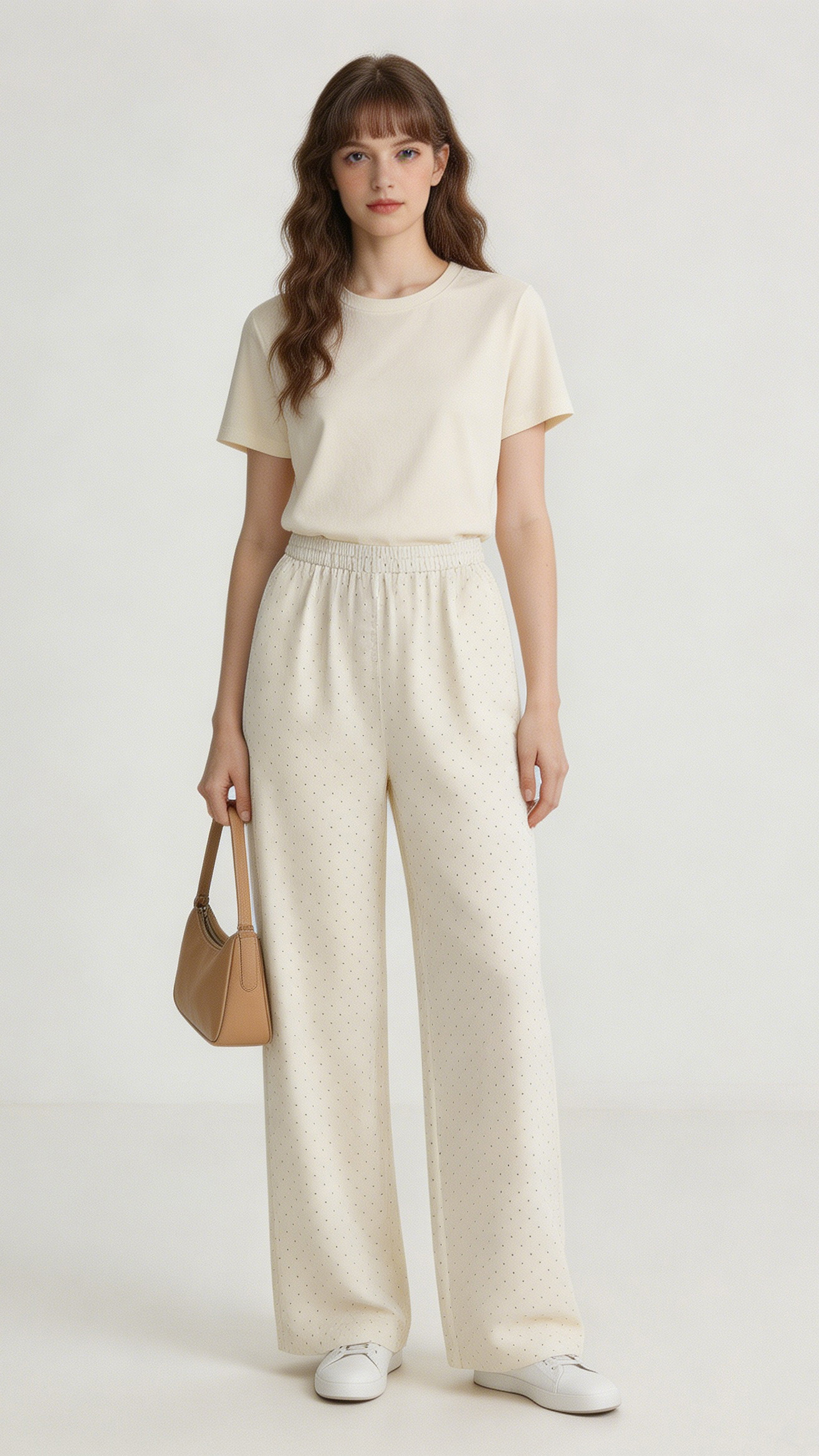 Elegant White Glitter Wide Leg Pants - Casual Rhinestone Embellished Trousers  C-355966