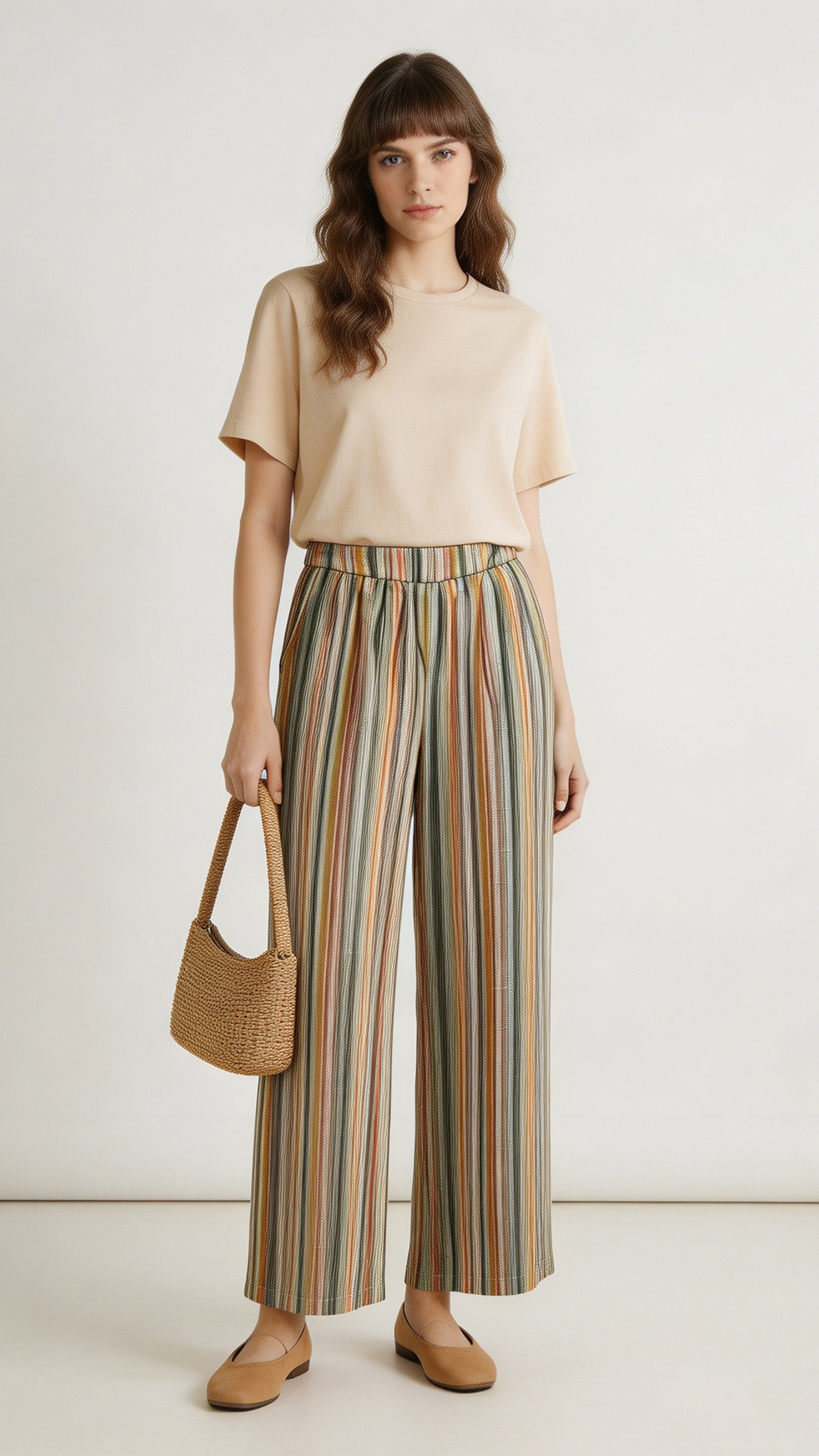 Elastic Waist Striped Wide Leg Pants - Versatile Boho Bottoms D-42124