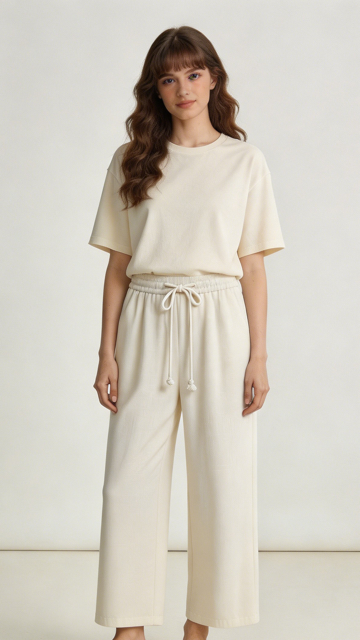 Elegant White Office Pants - Linen Blend Drawstring Waist Wide Leg Trousers  C-41969