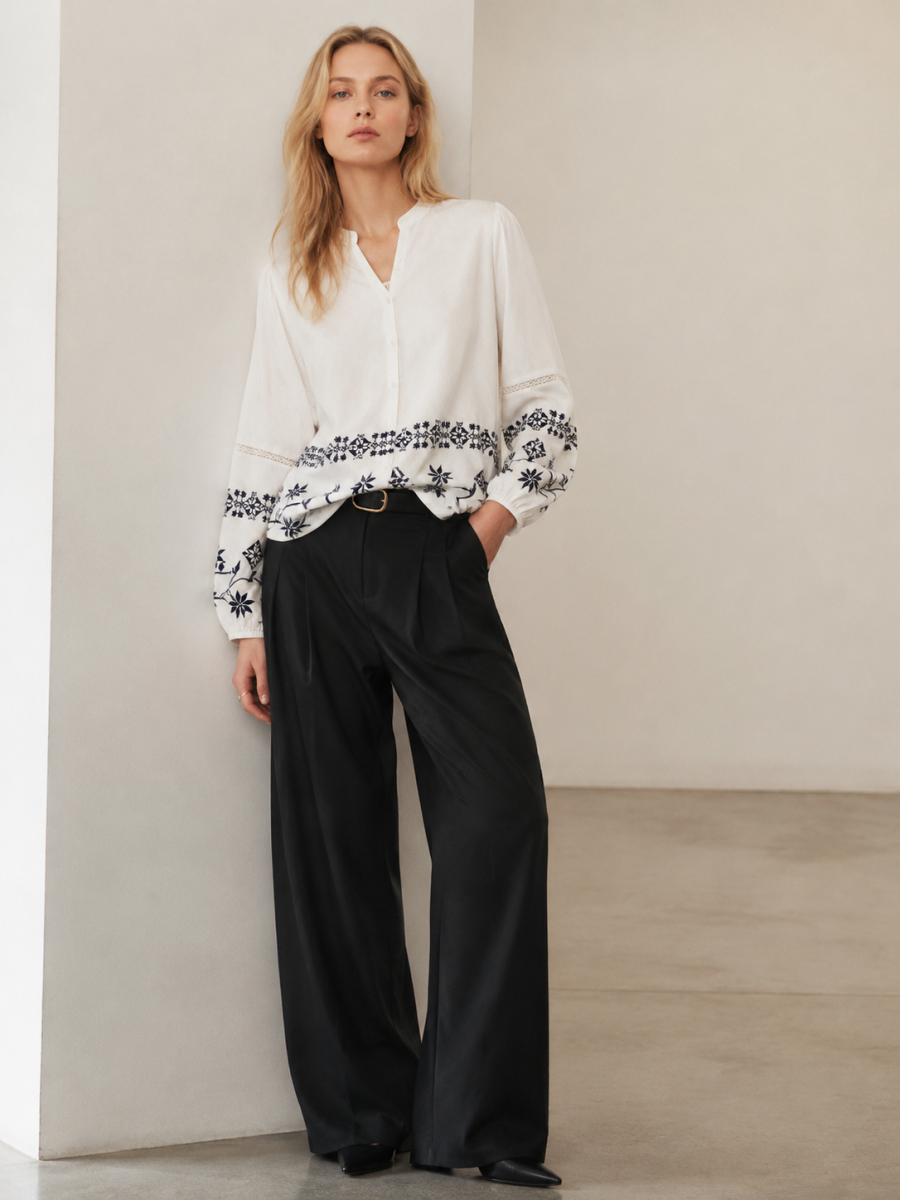 Boho Chic Floral Embroidery Tunic Top A-40538
