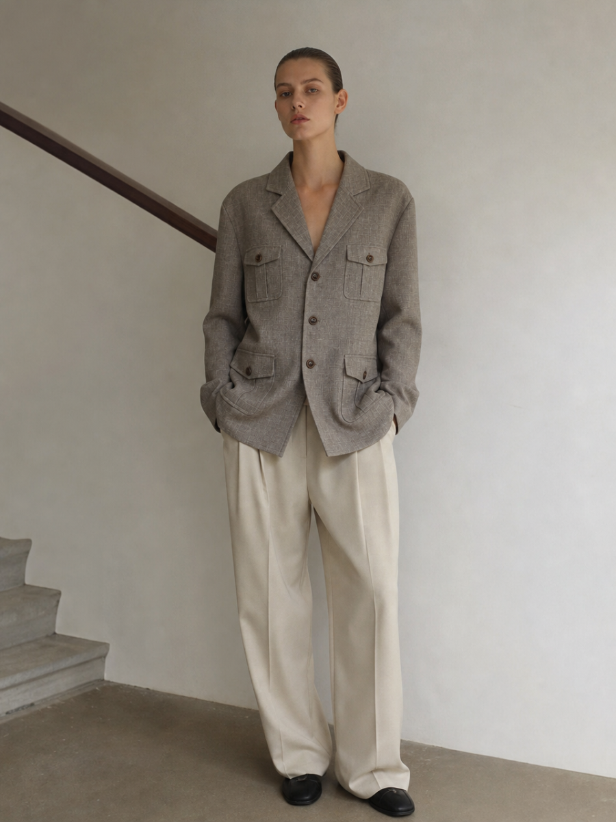 Chic Linen Field Safari Jacket C-43241