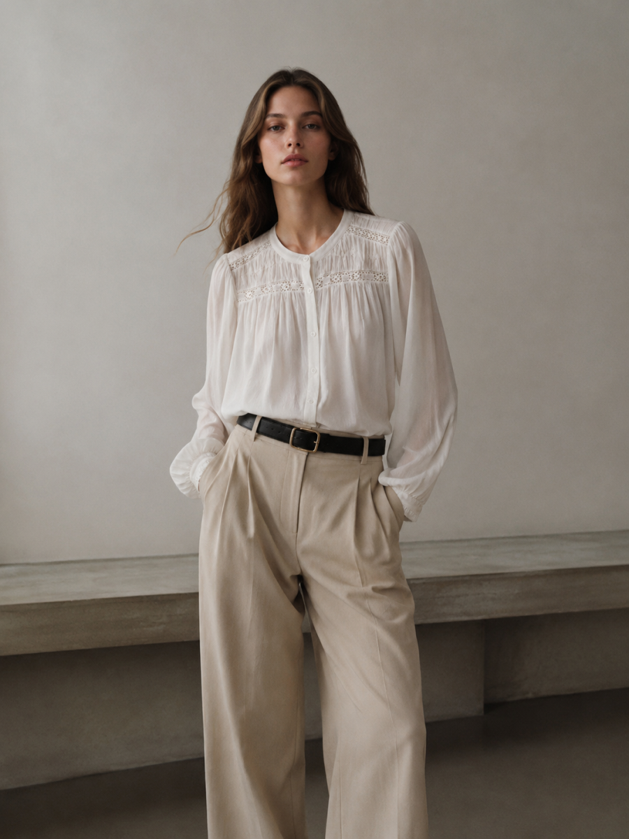 Elegant White Textured Blouse C-43308