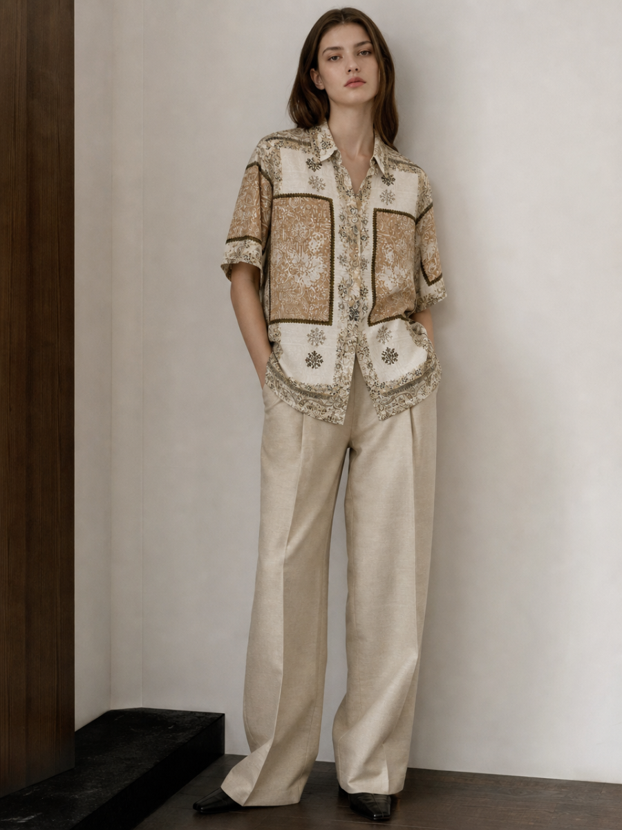 Women Boho Paisley Patchwork‑Print Shirt D-42719