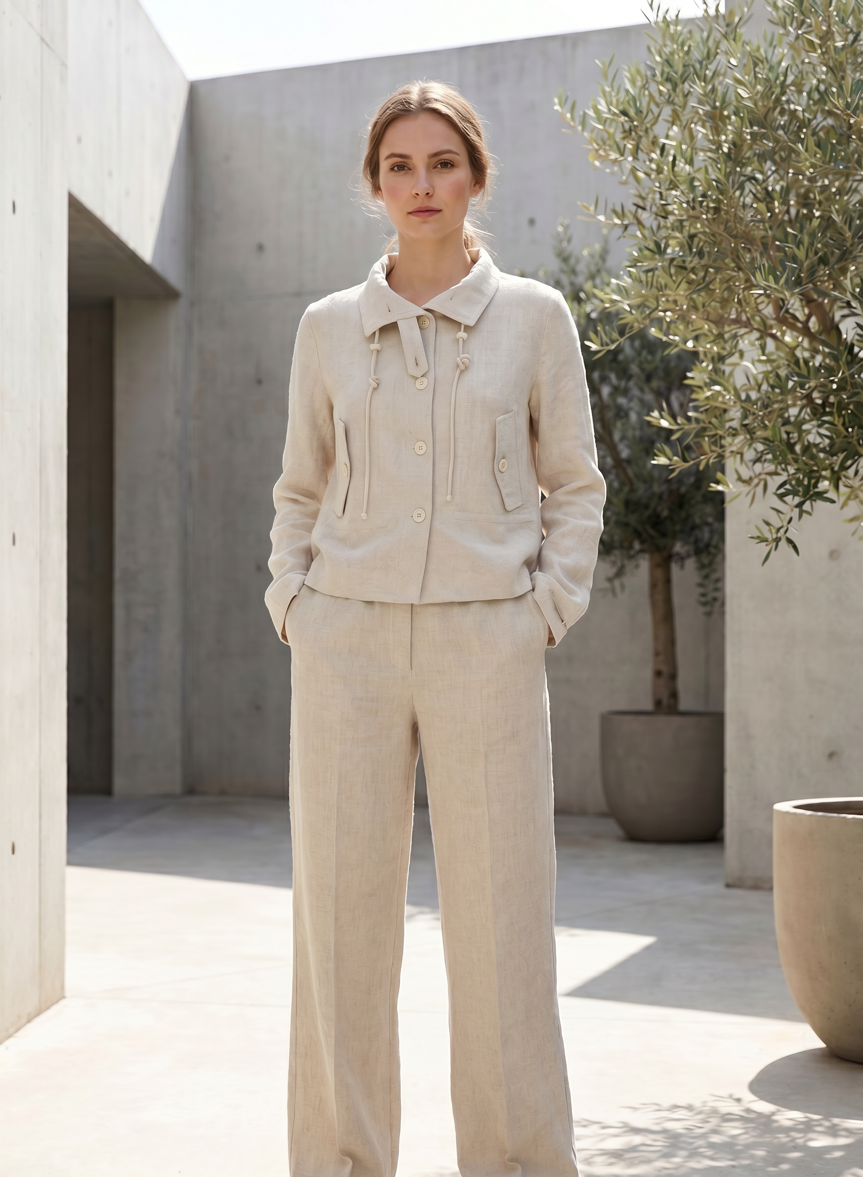 Women’s Linen Blend Drawstring Short Jacket LA-760004