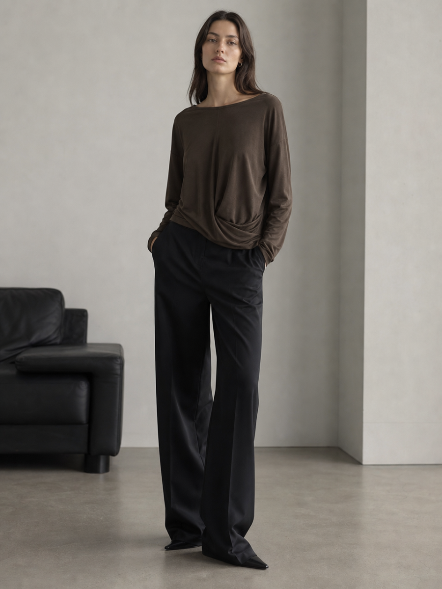 Trendy Fall Twist‑Front Wrap‑Top W-41503