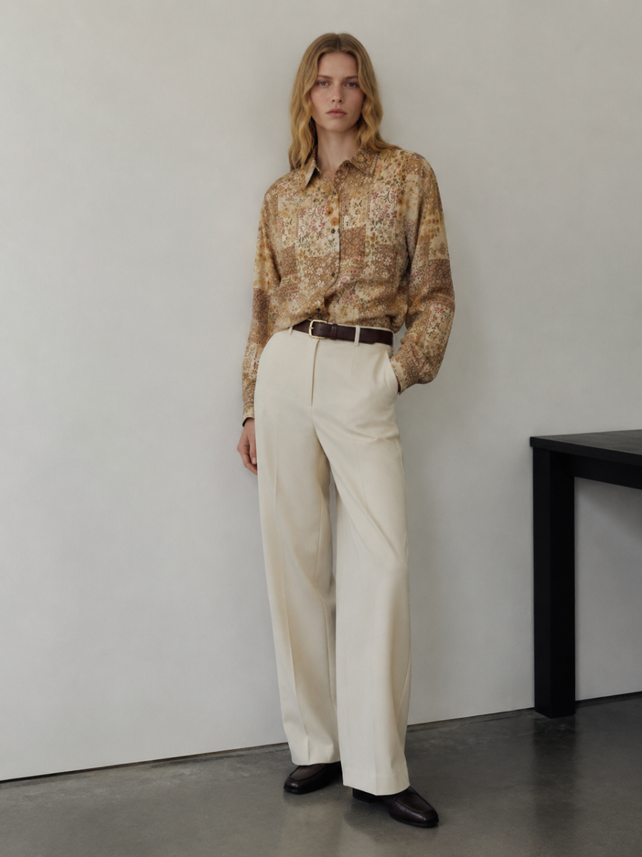 Women Boho Patchwork‑Floral‑Print Long‑Sleeve Shirt W-43132