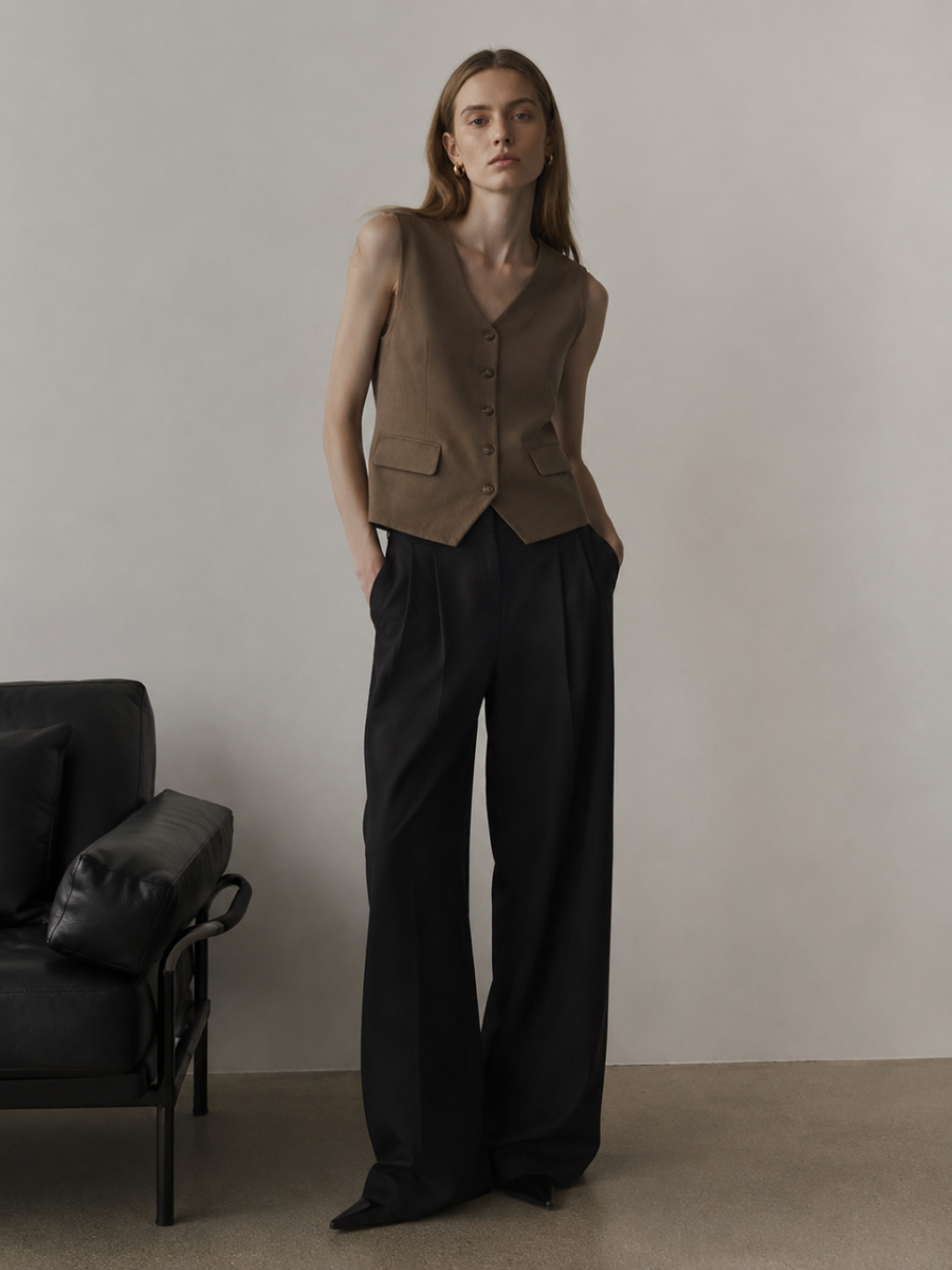 Chic Solid‑Color Sleeveless Layering Vest W-43207