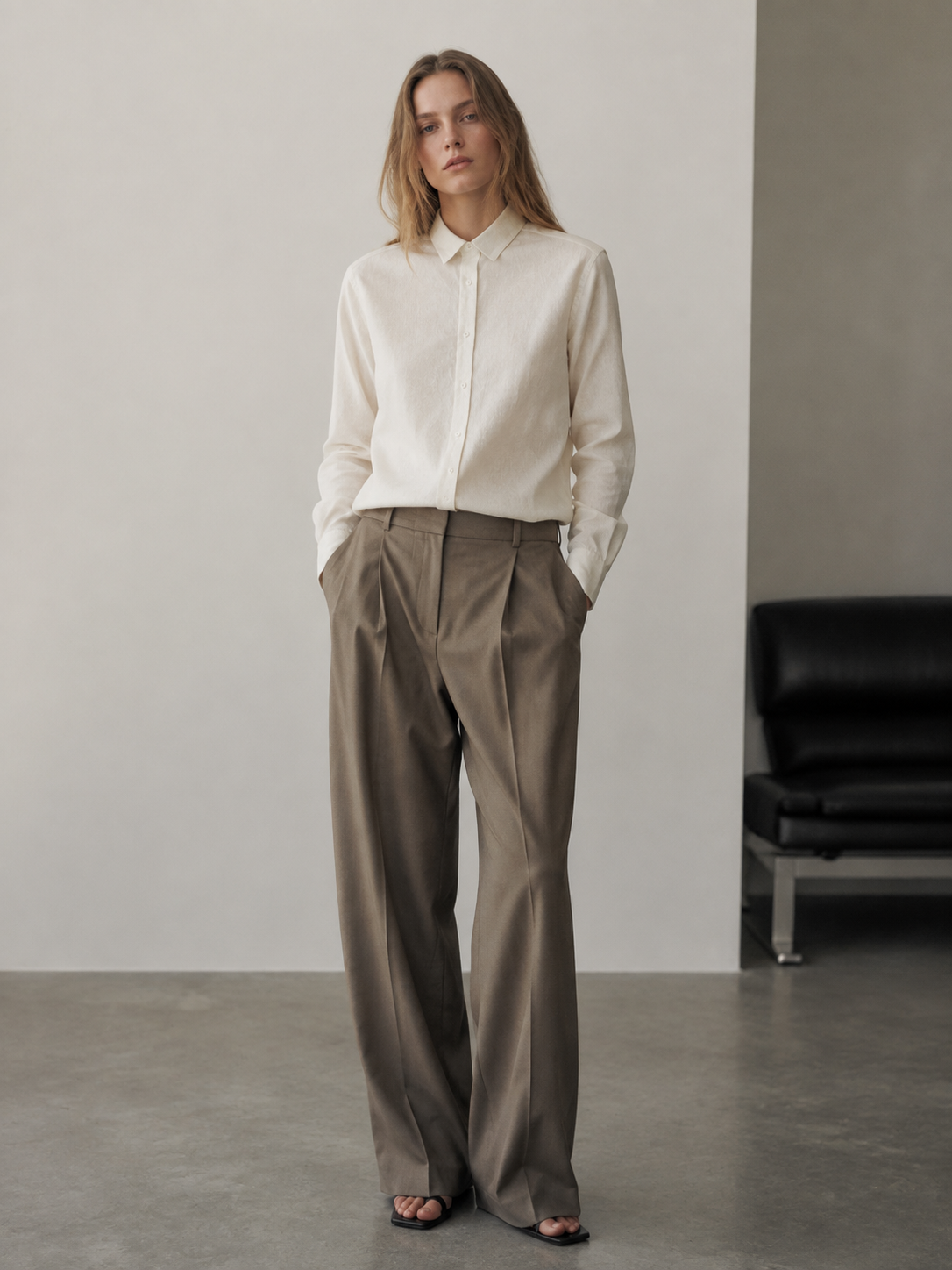 Vintage Natural‑Flax‑Texture Button‑Down Linen Shirt W-43465