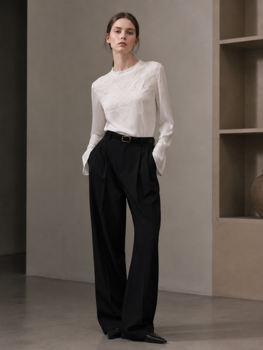 Elegant Satin Mock Neck Top C-41057