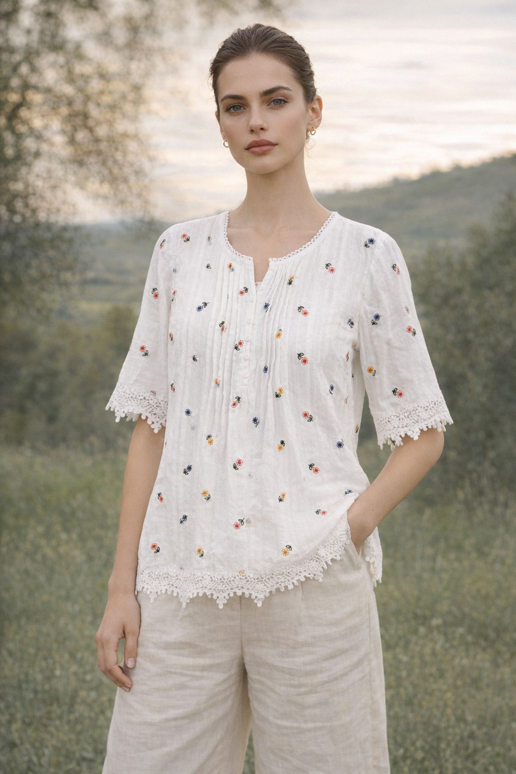 Casual Vacation Embroidered Short-Sleeve A-42141