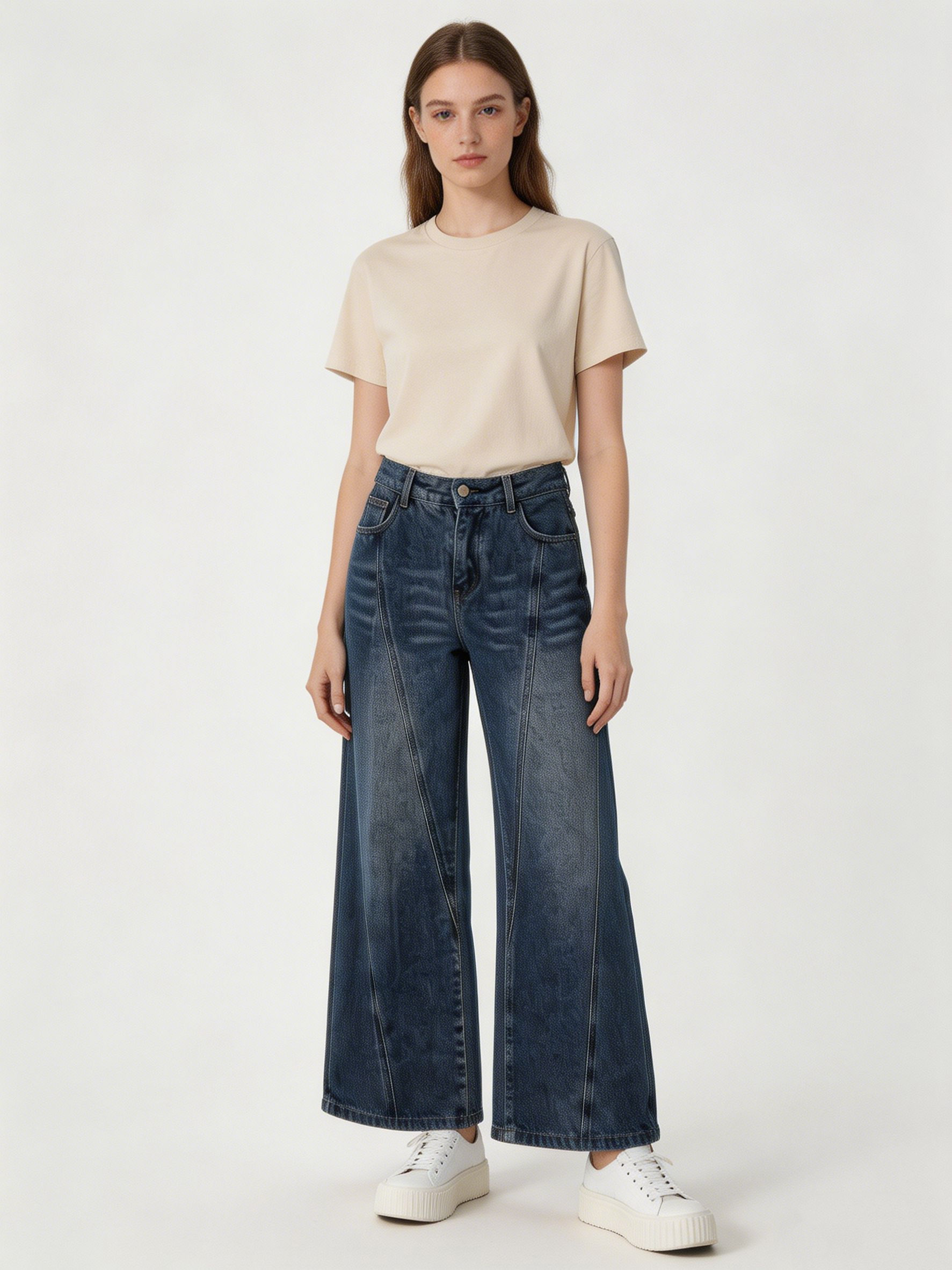 High Waist Wide Leg Seam Detail Jeans ZY6031